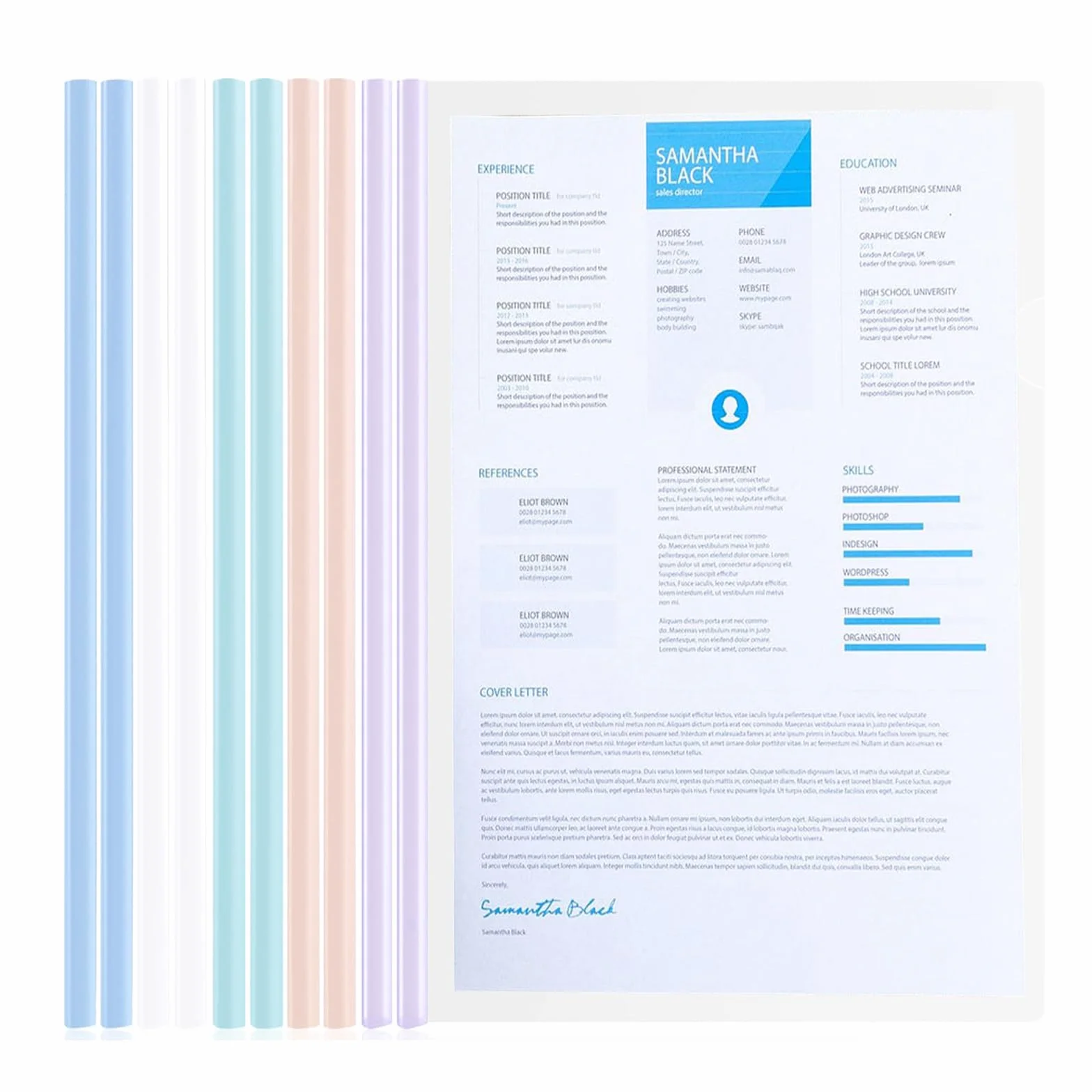 10 Feuilles A4 Couvertures de Rapports Plastique Transparent Barre Coulissante