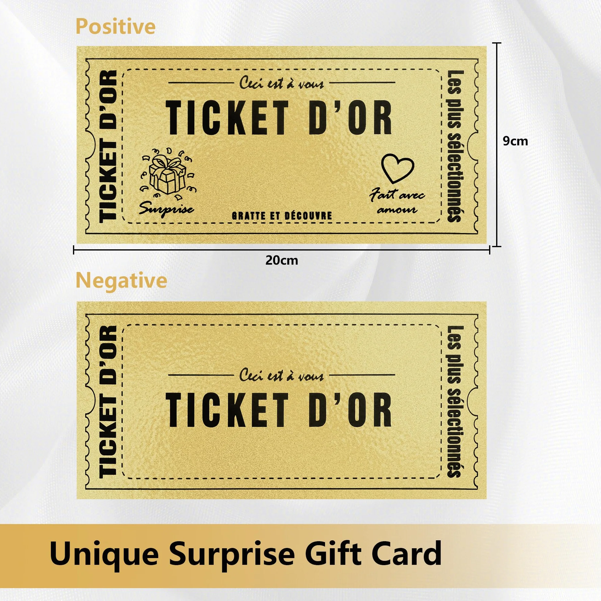 Carte à gratter Golden Ticket d'Or Personnalisable Cadeau Surprise Anniversaire Saint-Valentin