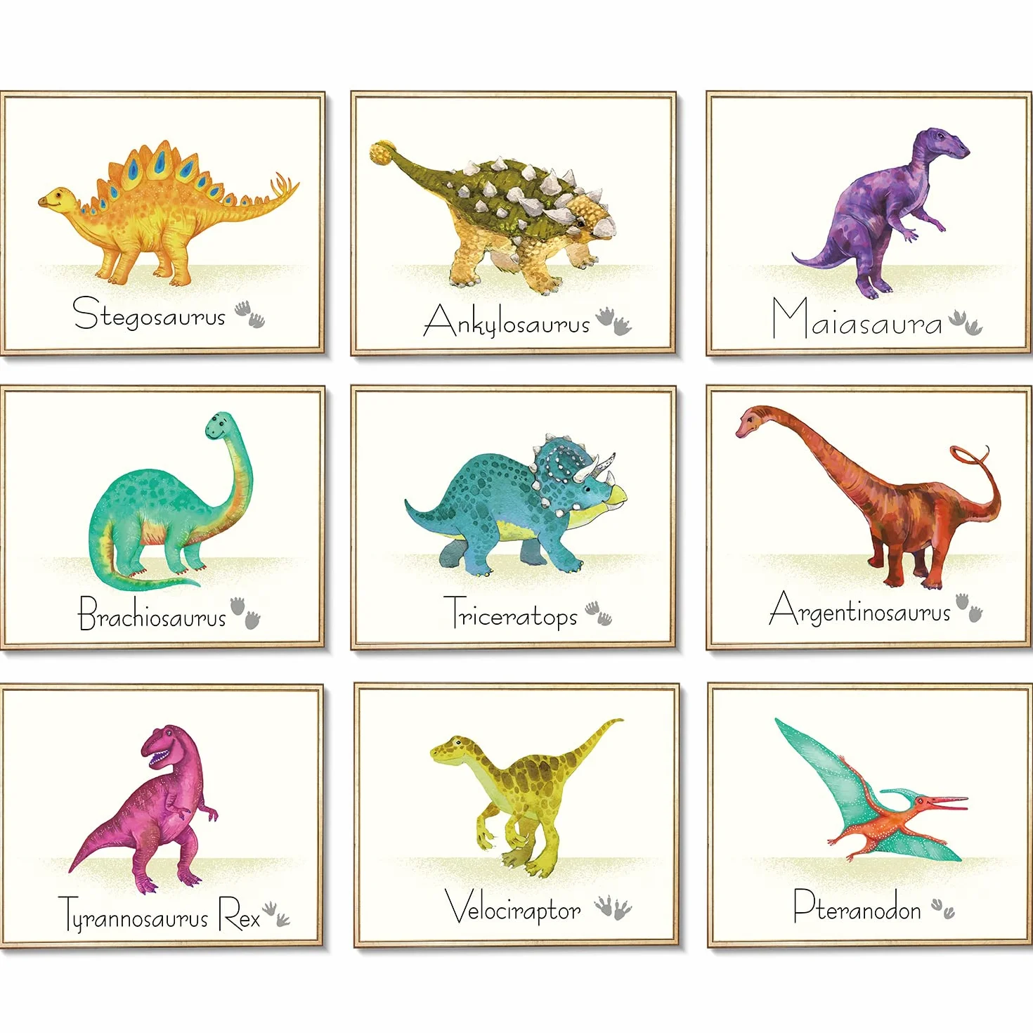 Outus 9 Pièces Affiche de Dinosaures Autocollants de Mur Décorations Garderie Chambre d'enfants