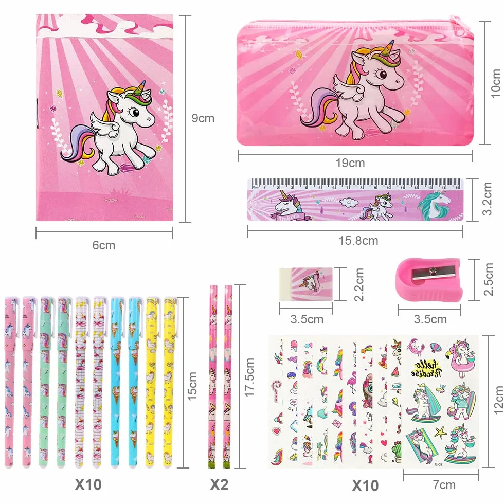 Vicloon Papeterie Licorne 27Pcs Cadeau Ensemble Étuis Crayons Stickers Taille-Crayon Filles