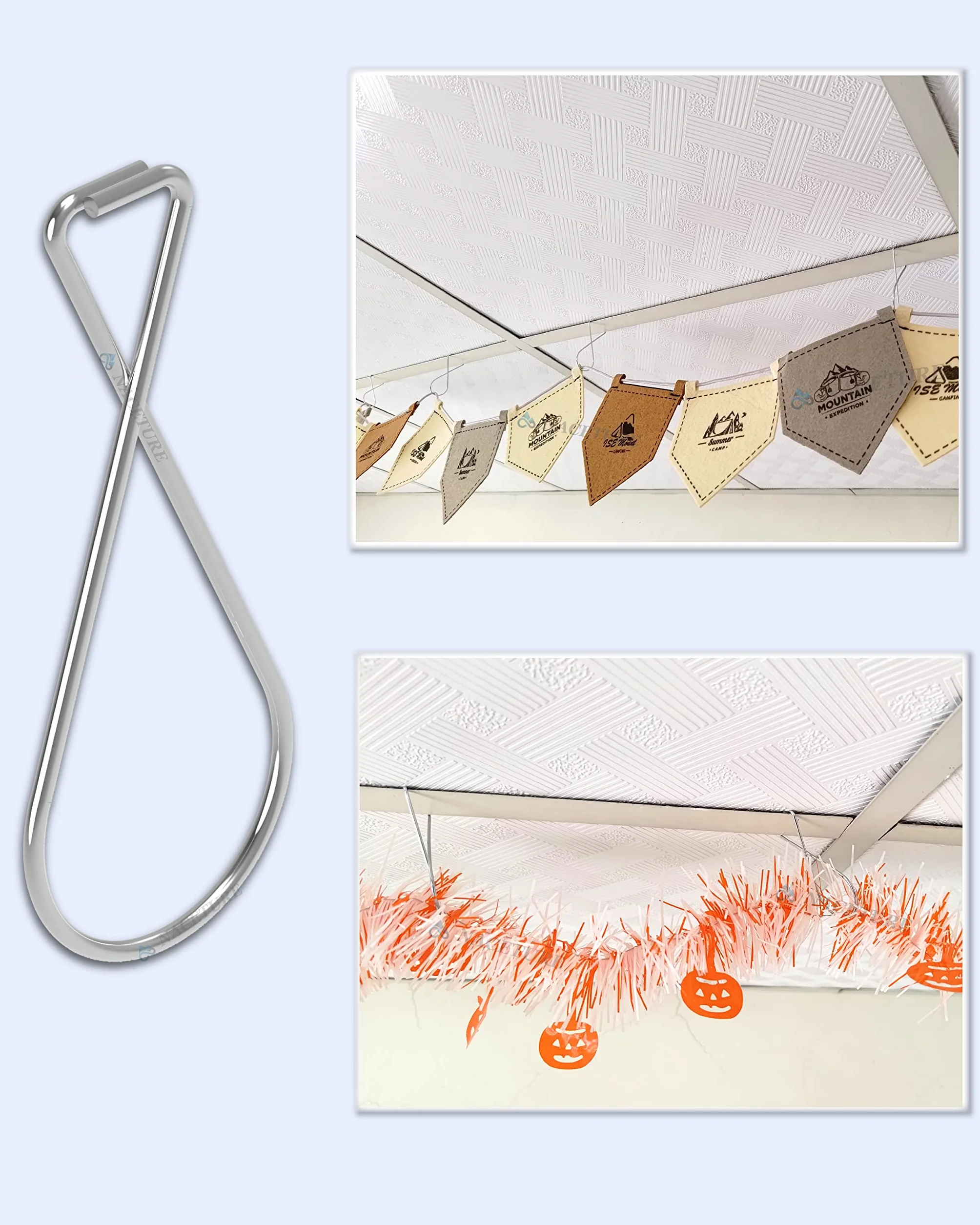 NACETURE Lot de 30 crochets pour plafond suspendu – Crochets blancs robustes et attaches pour tuiles