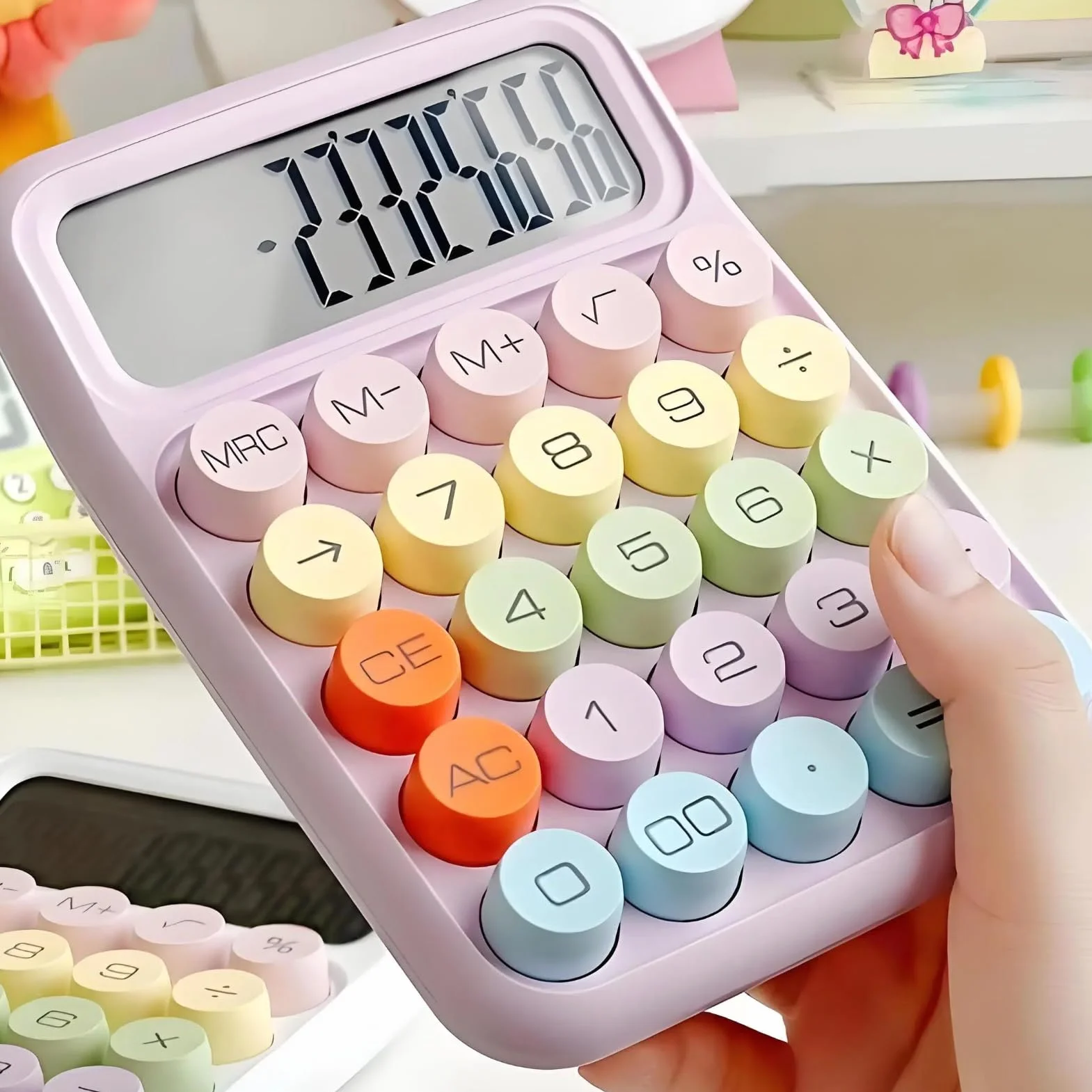 Calculatrice électronique clavier mécanique violette pour maison, école, bureau