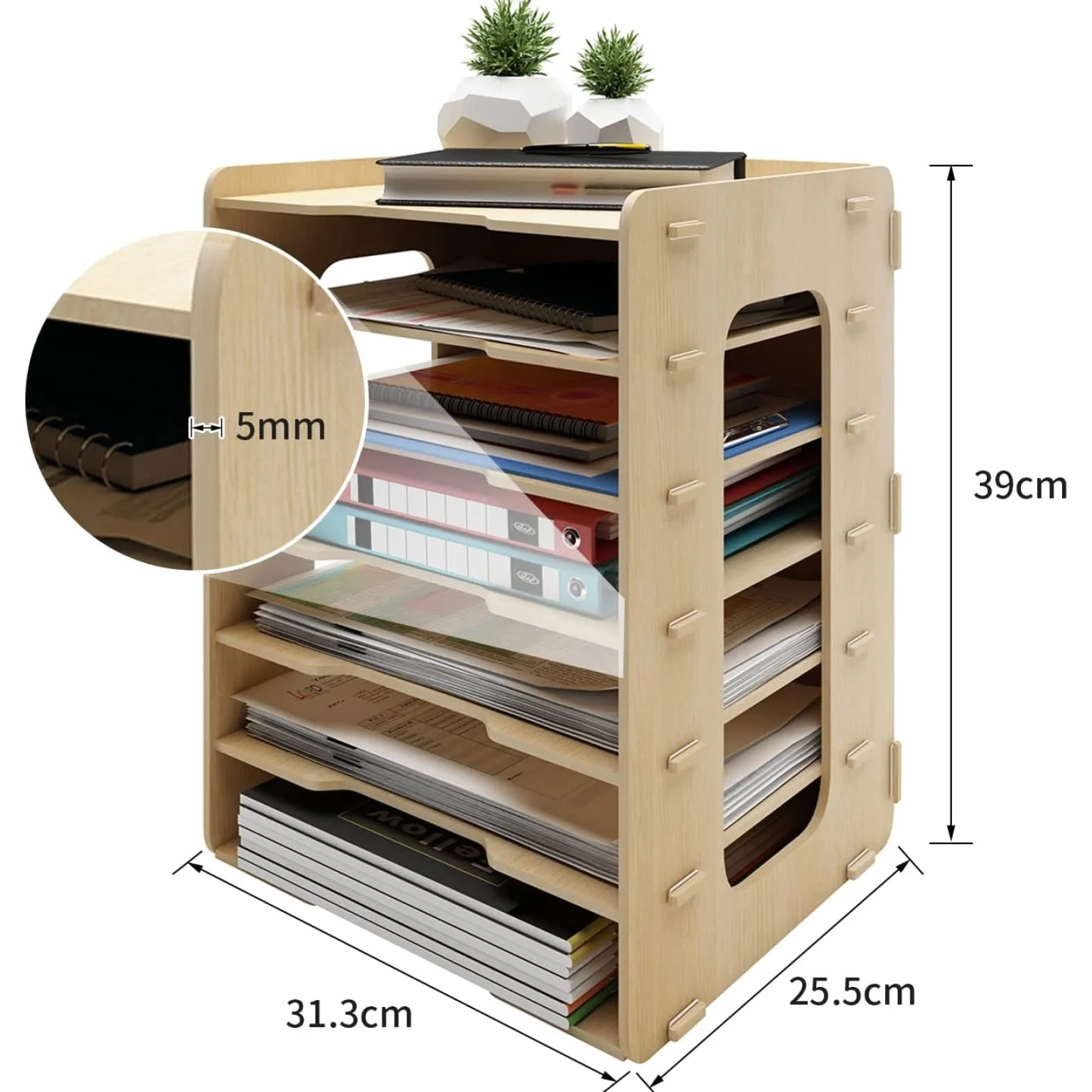 PUNCIA Organisateur de Bureau 7 Niveaux Bois Corbeille à Courrier A4 Support de Rangement