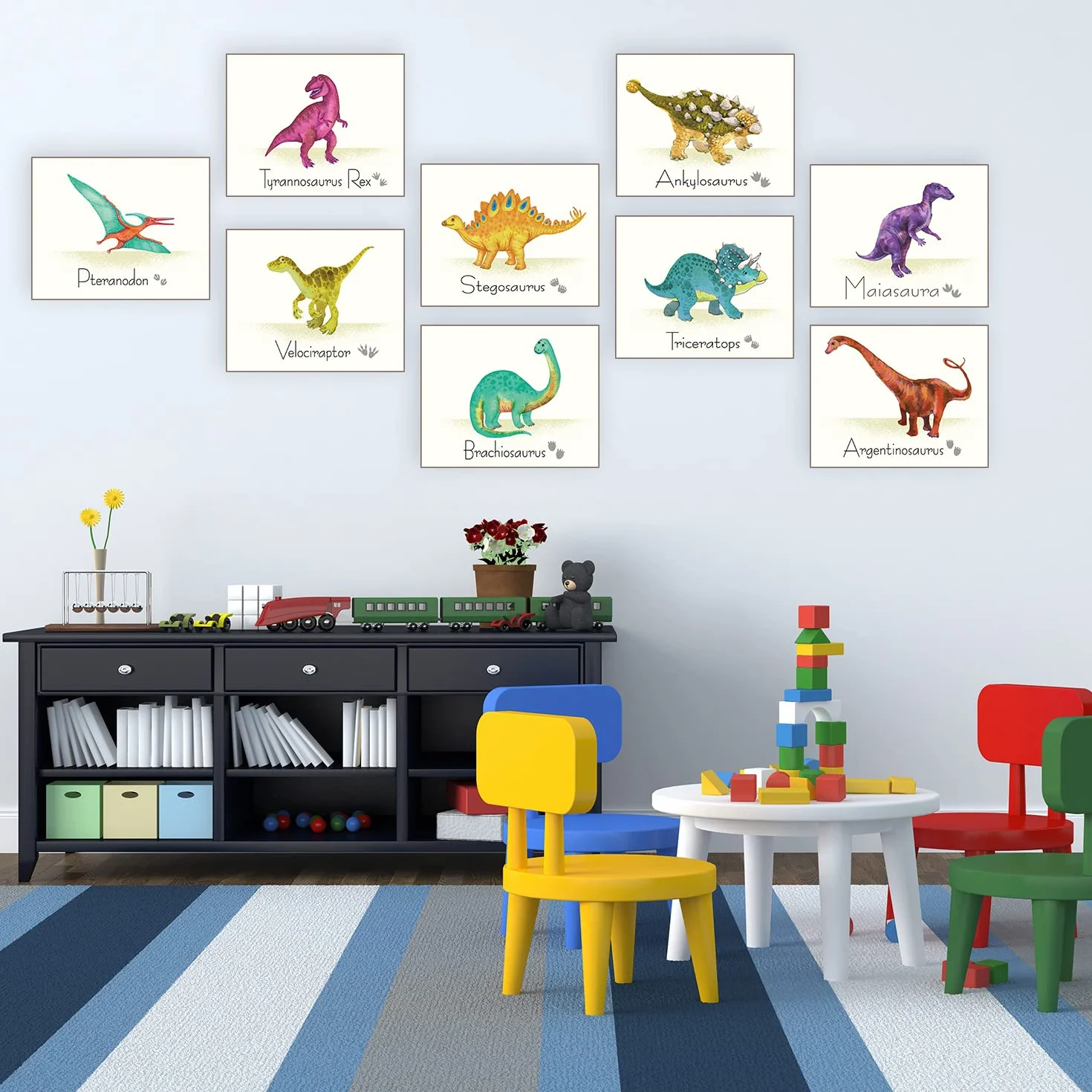 Outus 9 Pièces Affiche de Dinosaures Autocollants de Mur Décorations Garderie Chambre d'enfants
