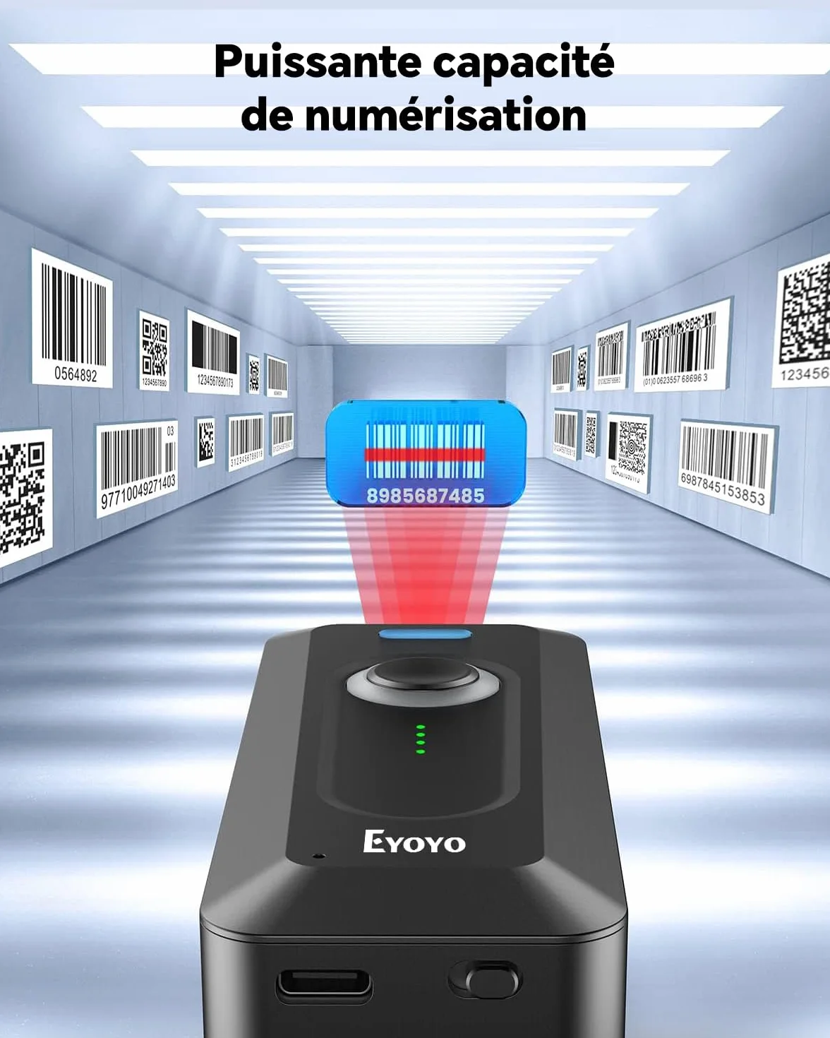 Eyoyo 2D Bluetooth Barcode Scanner, Douchette Lecteur Code Barre sans Fil 1D QR pour iPhone iPad iOS Android PC