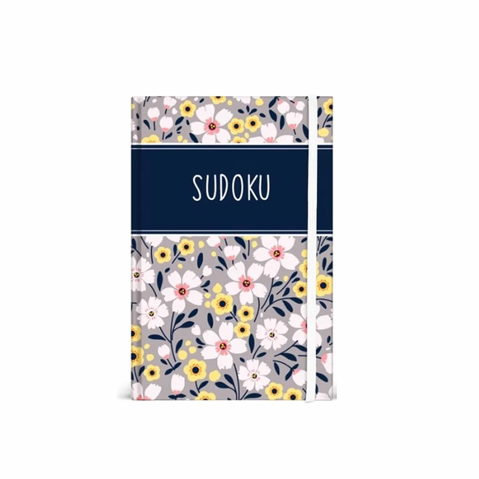 Livre de poche A6 Sudoku Challenge motif floral 15 x 10,5 cm avec bande élastique