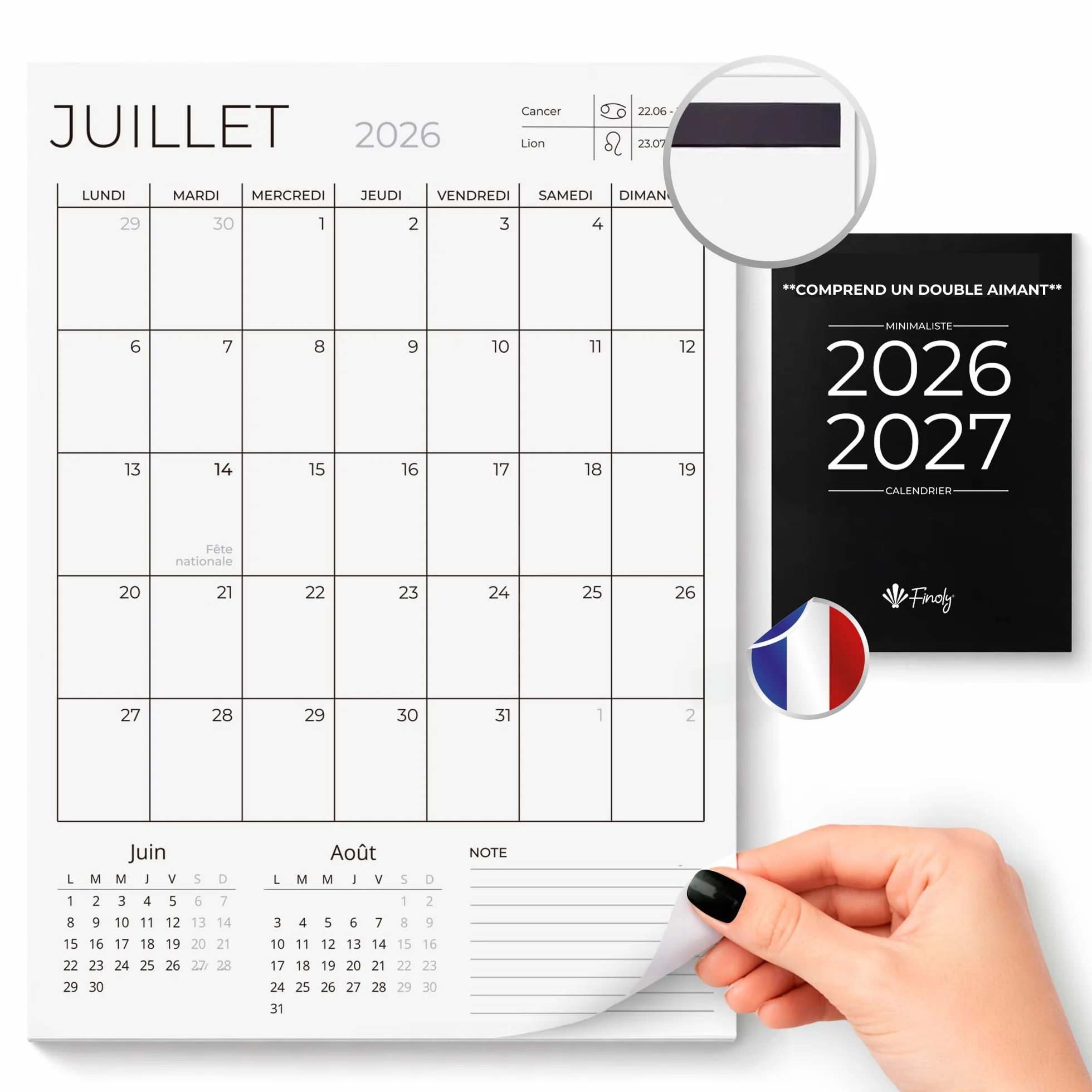Calendrier Magnetique Frigo Vertical 2026-2027 18 Mois Français