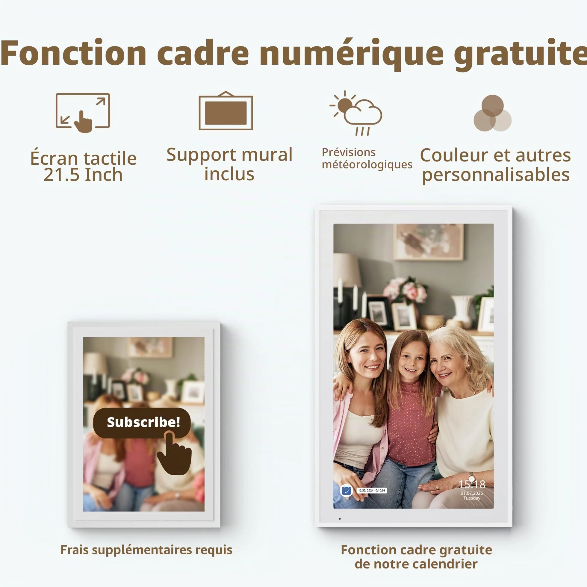 Dragon Touch Calendrier Numérique 21,5" 1920x1080 FHD Écran Tactile Mémoire 32 Go TM21 Blanc