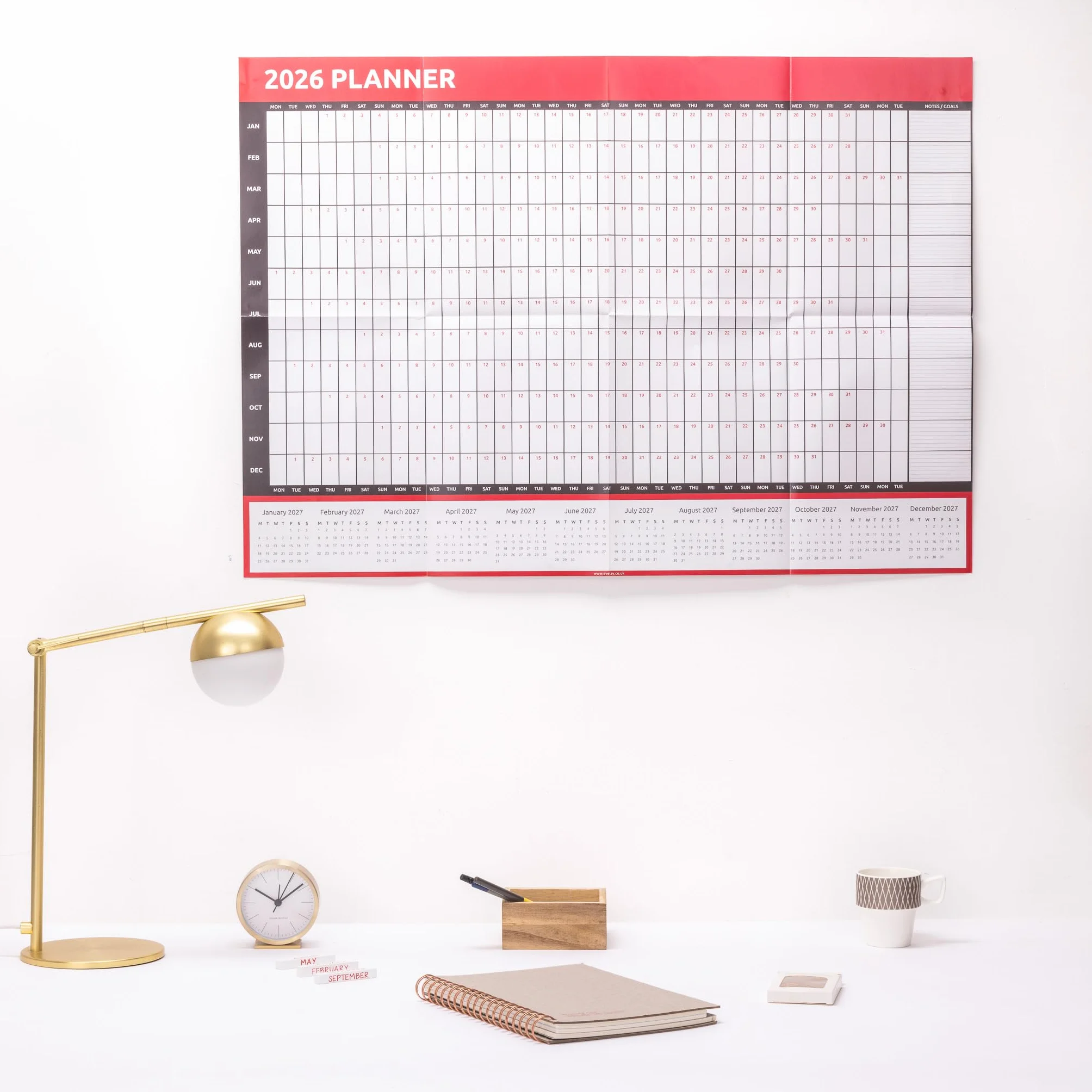 Calendrier mural 2026 A1 84x59 cm annuel complet rouge