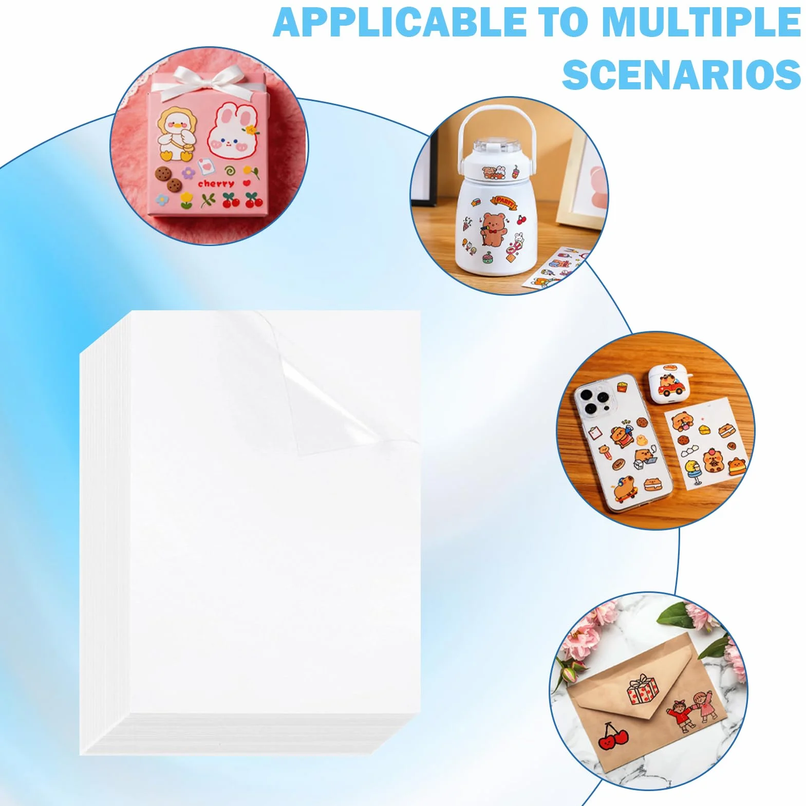 Papier Autocollant Transparent Imprimable A4 Vinyle 30 Feuilles 297x210 mm pour Imprimante Laser et Jet d'Encre