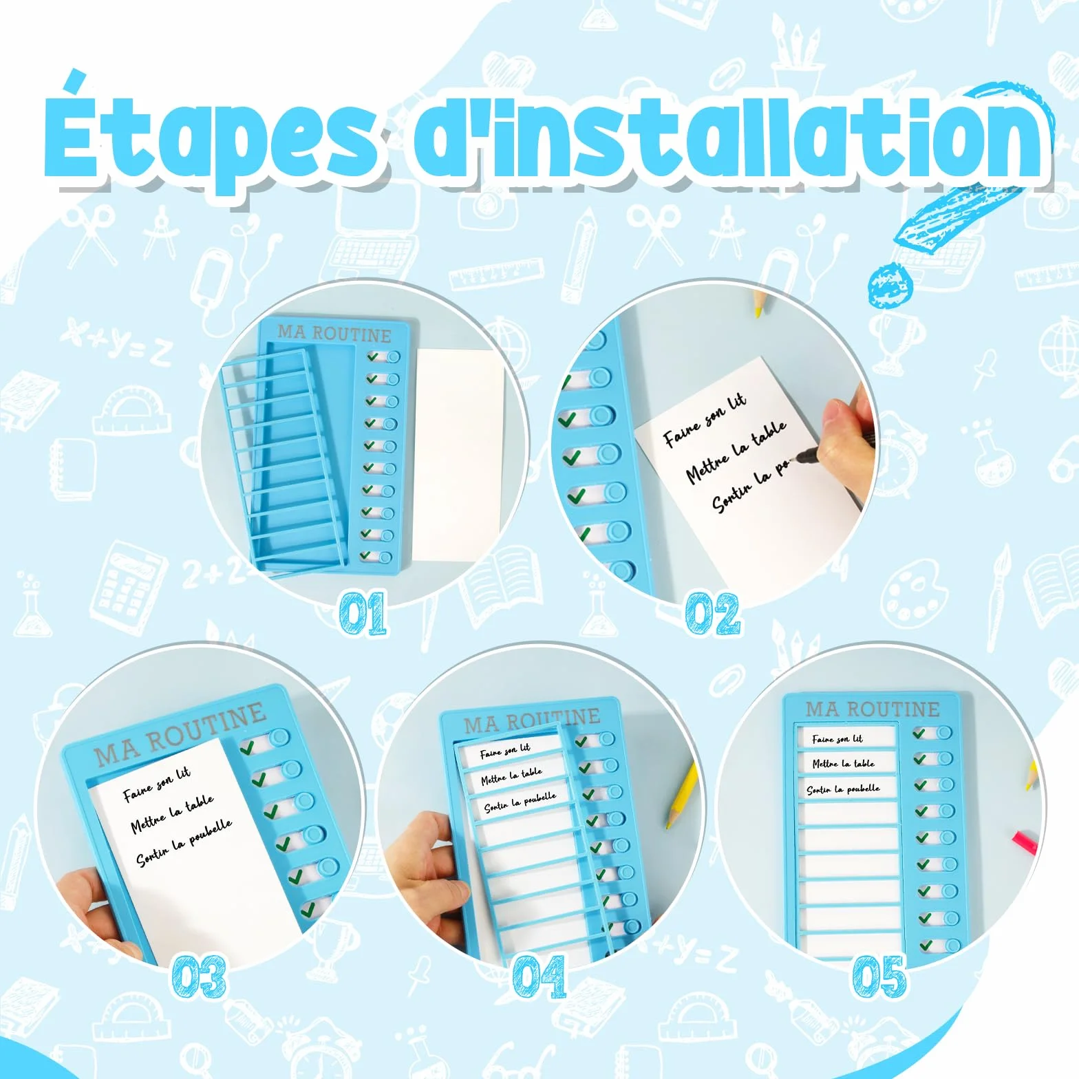 Tableaux Routine Enfant Liste Planning Tâches à Faire To Do List Réutilisable 10 Feuilles Papiers Vierges DIY