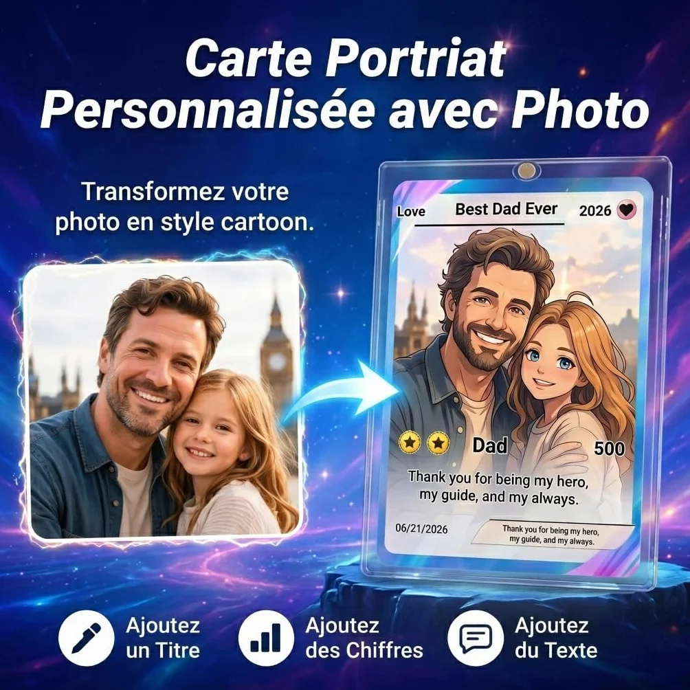Carte Poke Personnalisée avec Photo pour Papa Cadeau Fête des Pères Portrait Personnalisable