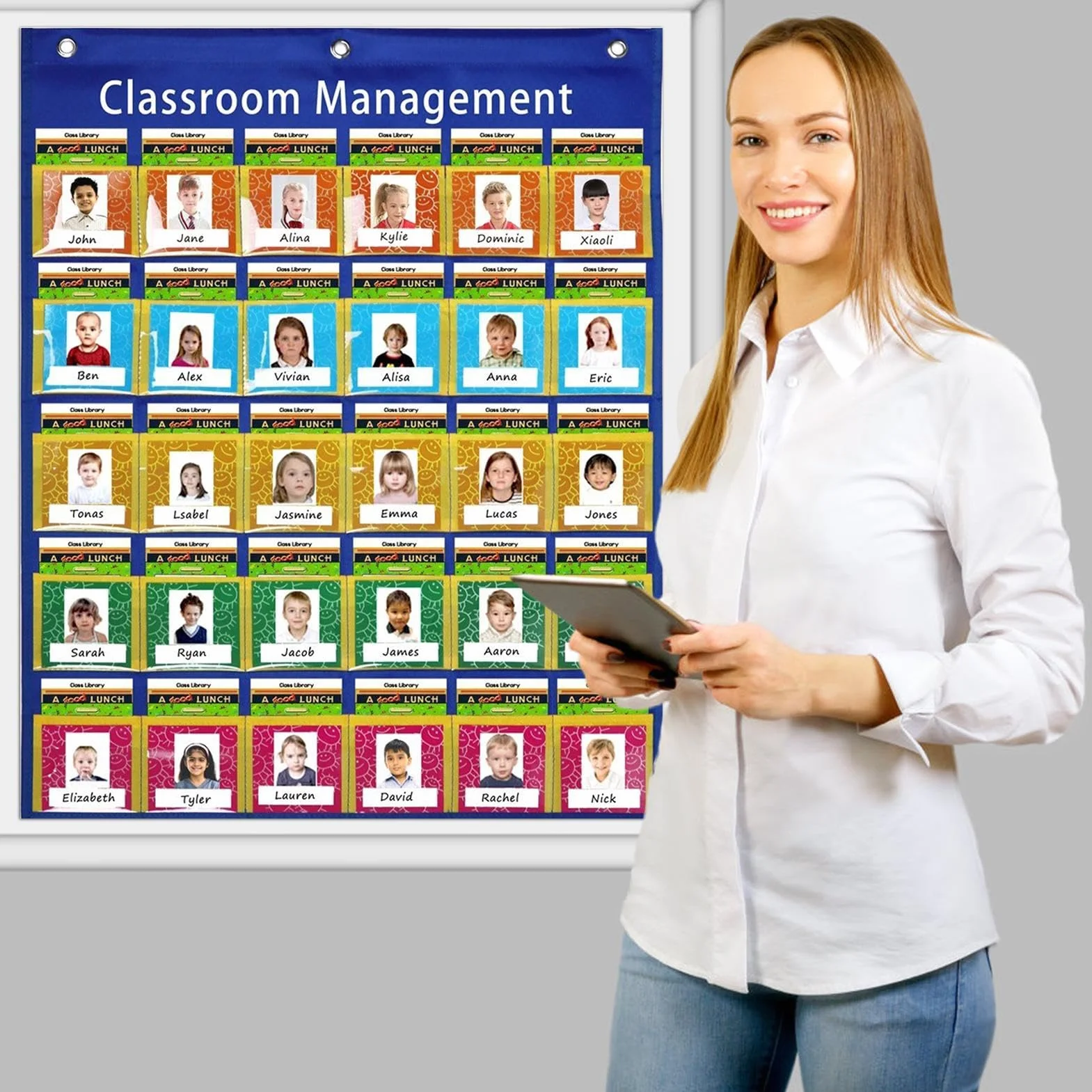 Tableau de Présence 74 Cartes Photos Enfichables Salle de Classe Accessoires