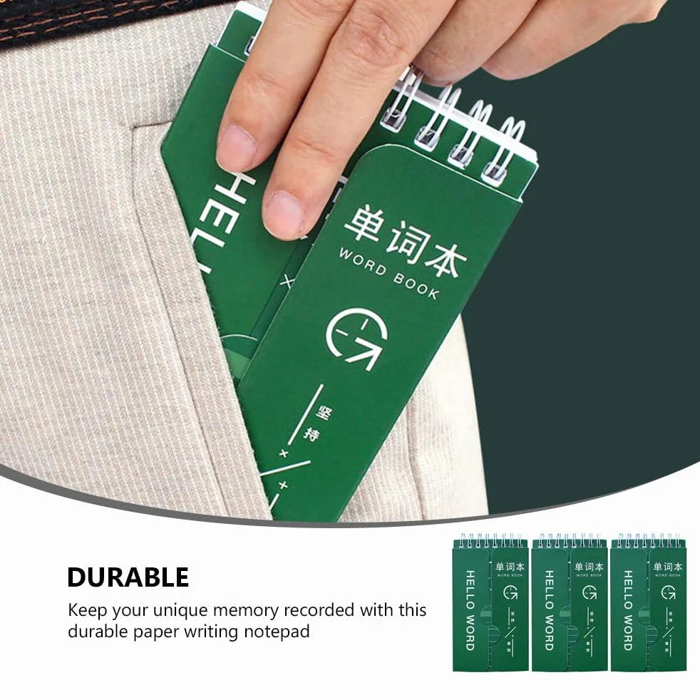 DIYEAH 3pcs Vocabulary Notebook English Word Notepads Student Stationery Green Paper