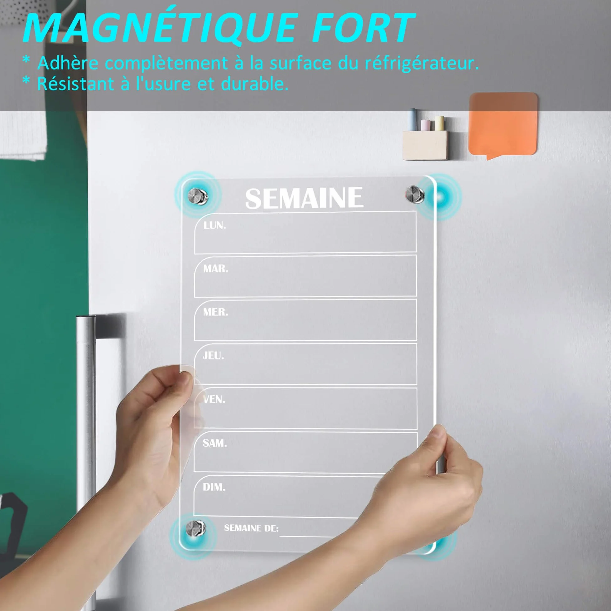 BIROYAL Lot de 2 Calendrier Magnetique Frigo 30x20 cm Acrylique Planning Semaine Planificateur Hebdomadaire
