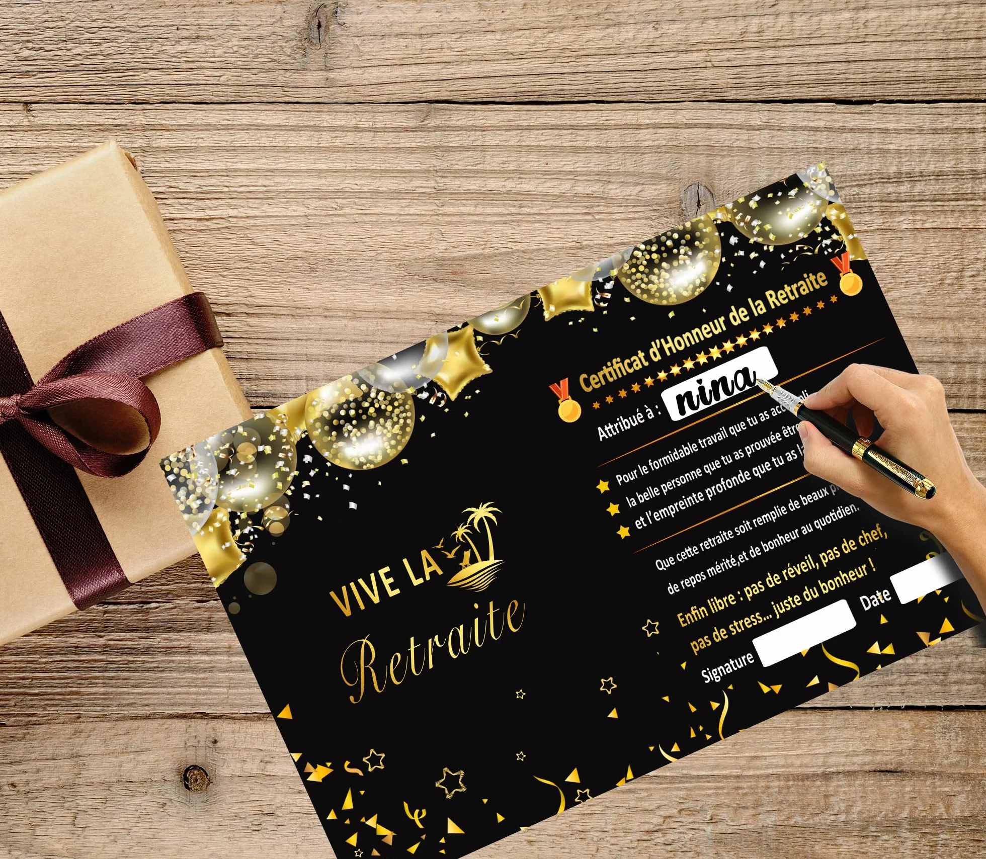 Set Humour XXL Carte de Vœux Retraite Écharpe Médaille Palme Dorée Idée Cadeau Originale