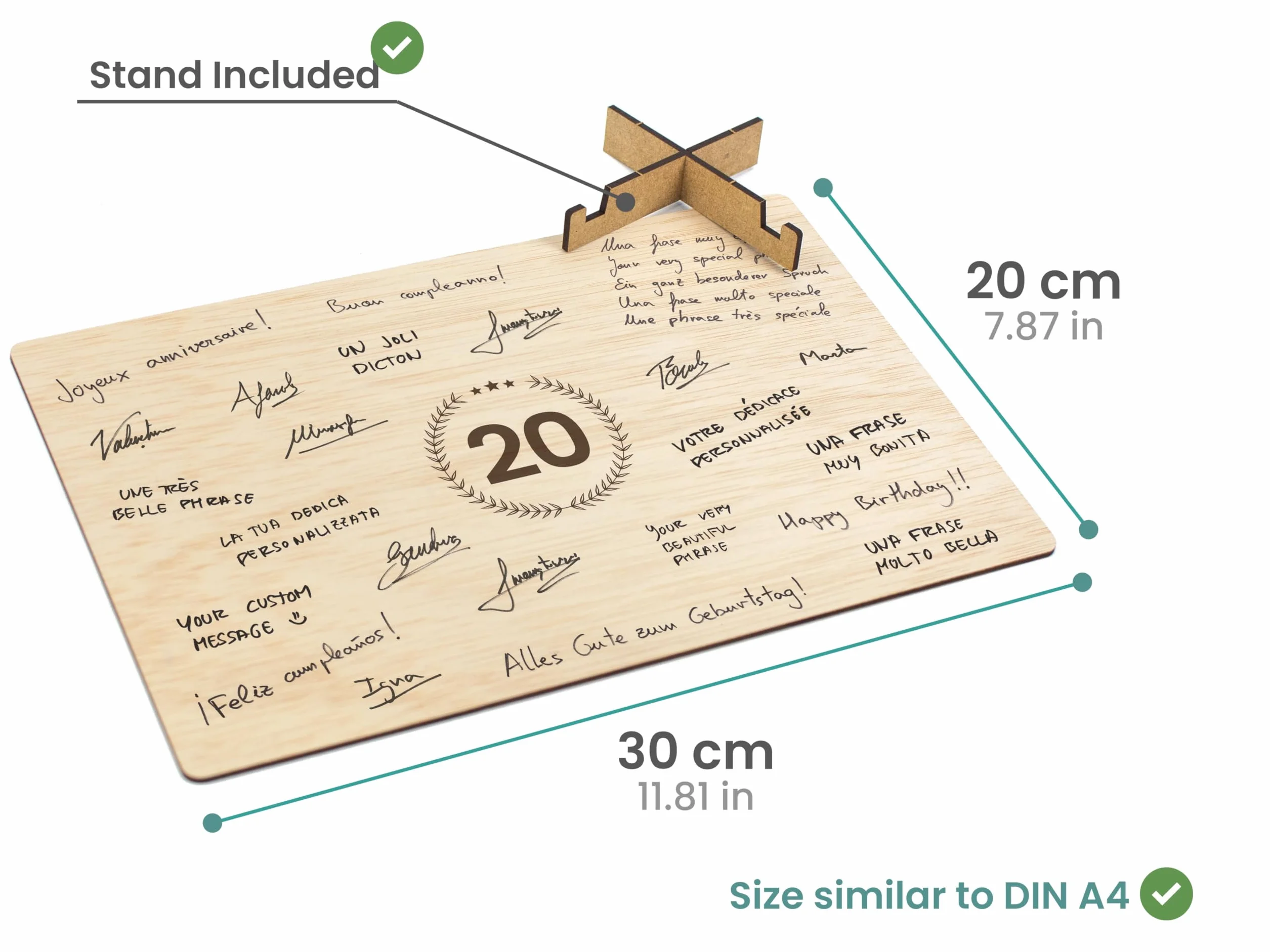 CONTRAXT Carte Anniversaire 20 ans Bois Cadeau original joyeux anniversaire mariage Numéro 20 livre d'or alternatif en bois décoration fête homme femme garcon enfant