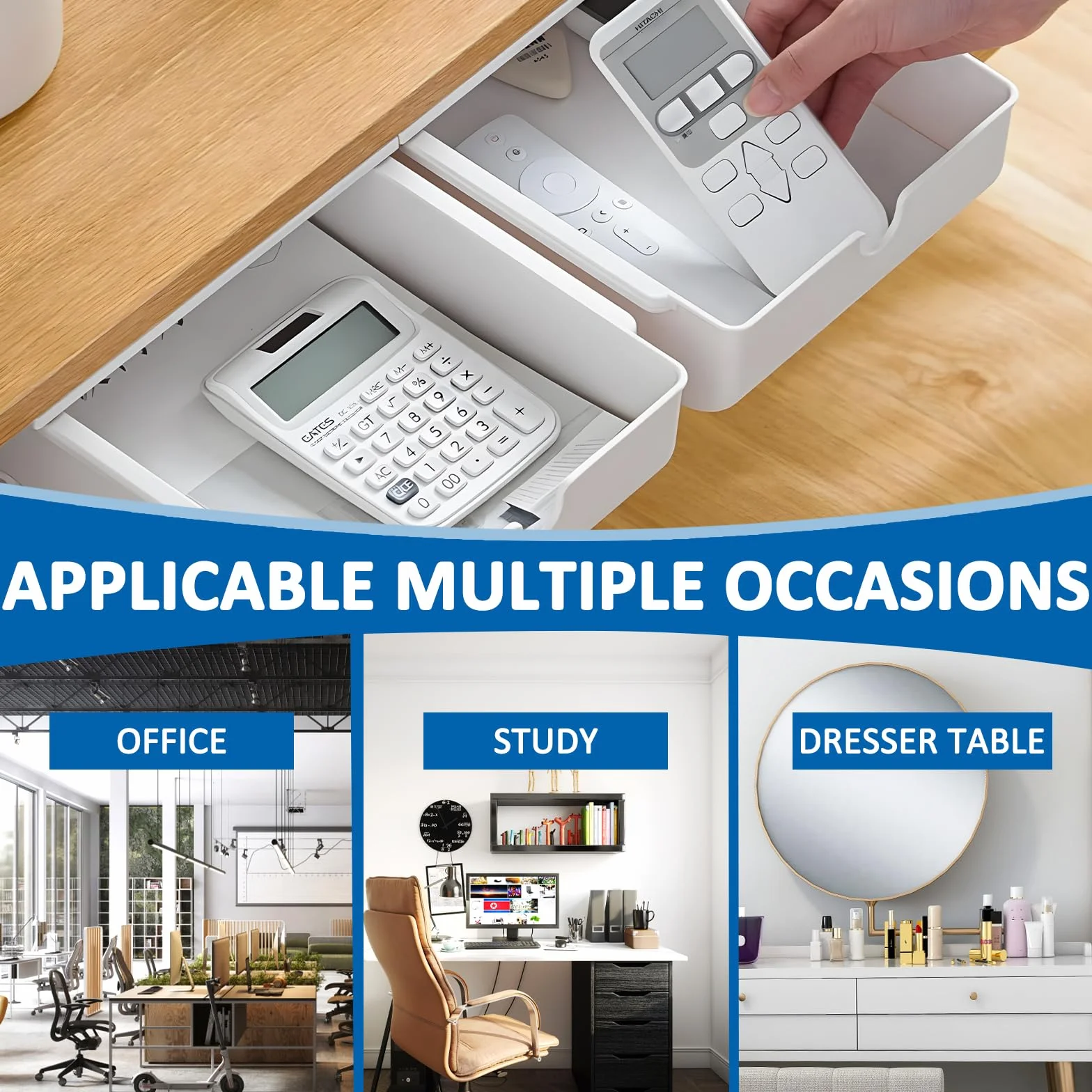 Lot de 2 Tiroirs de Rangement Autocollants, Sous Organisateur de Bureau, Grande Capacité, Blanc