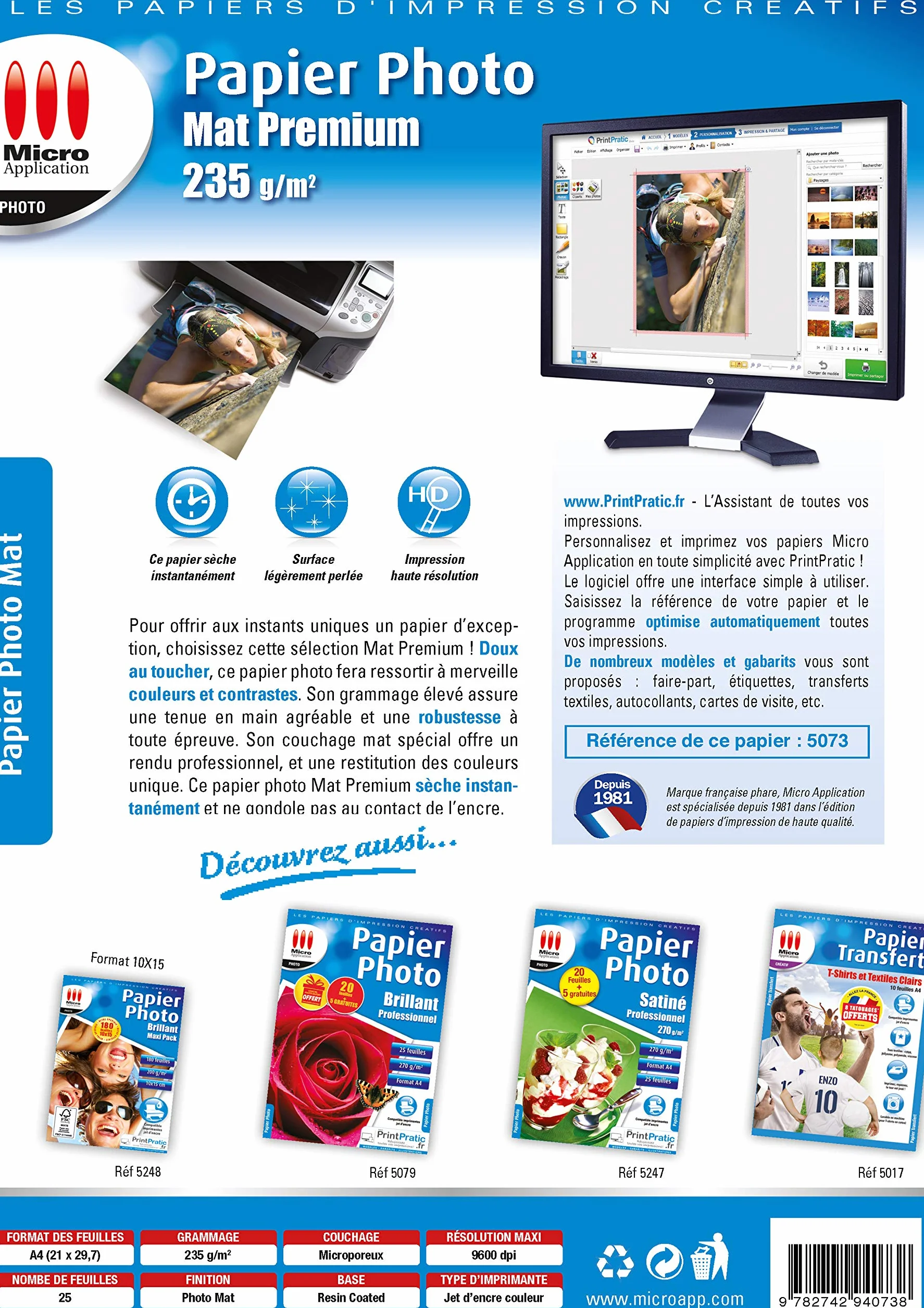 Papier Photo A4 Premium Effet Mat 235 g/m² 25 Feuilles