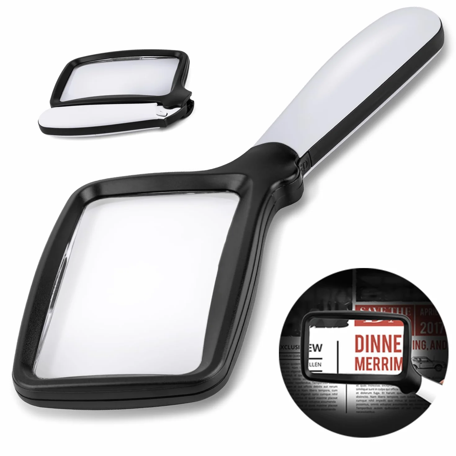 Loupe de Lecture Pliable à Main 6X avec LED à intensité Variable Grand Format pour Personnes âgées