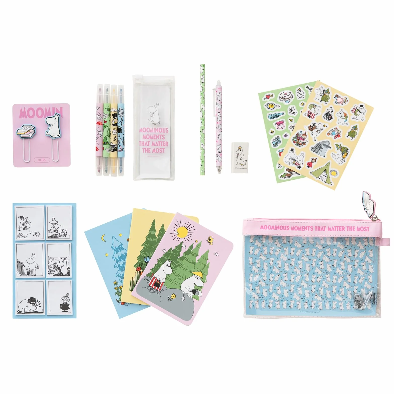 Grupo Erik Set de Papeterie Moomin Stylo Bille Crayon Papier Surligneurs Carnets A6 Stickers Kawaii