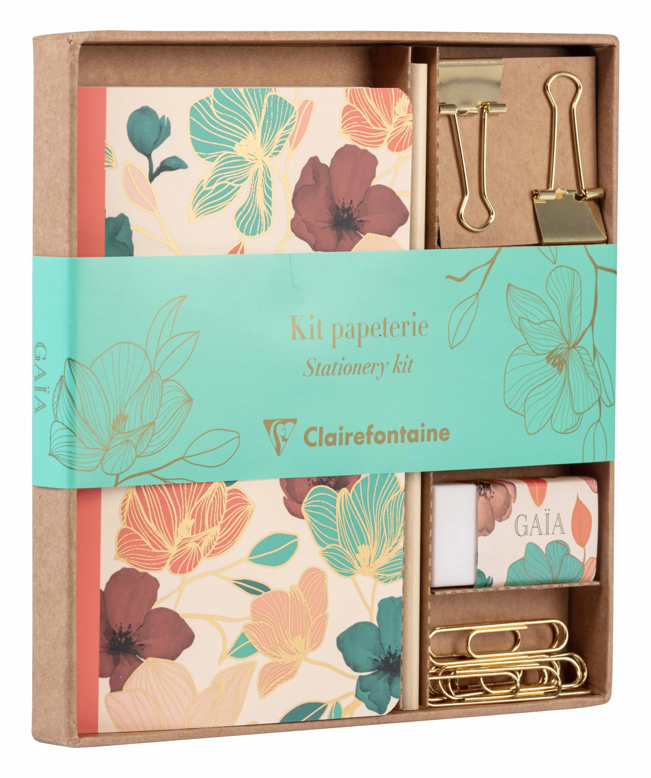 Clairefontaine Kit de Papeterie Gaïa beige Carnet 11x17 cm 64 Pages Lignées