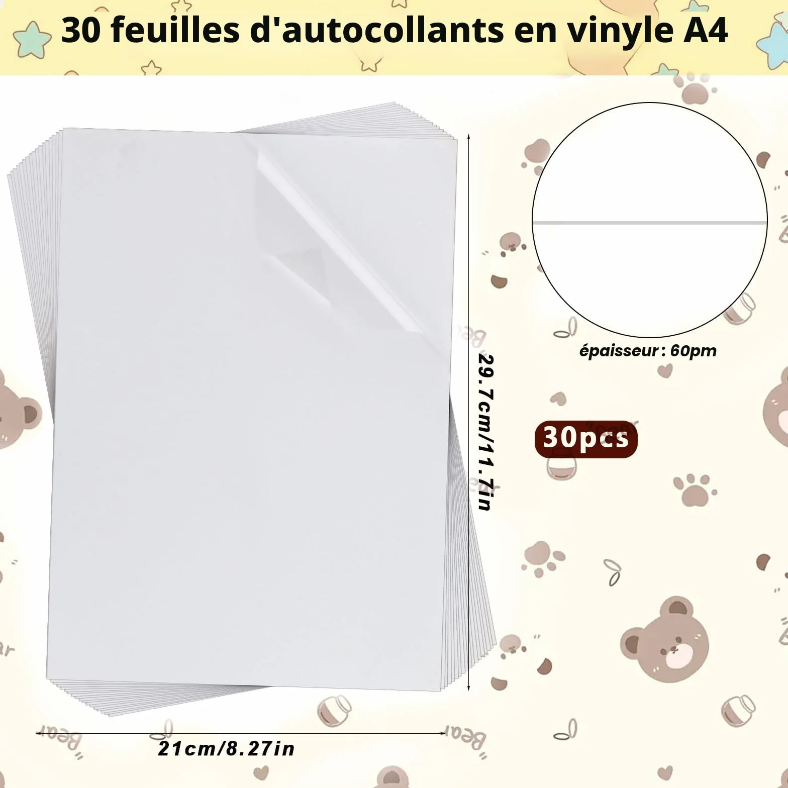 Papier Autocollant Transparent A4 Vinyle Imprimable pour Imprimante Laser et Jet d'Encre, 20 Feuilles