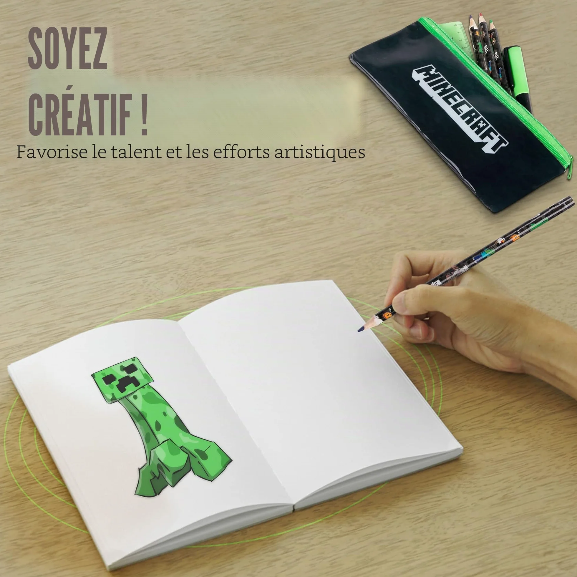 Minecraft Kit de Fournitures Scolaires Enfant avec Trousse et Papeterie