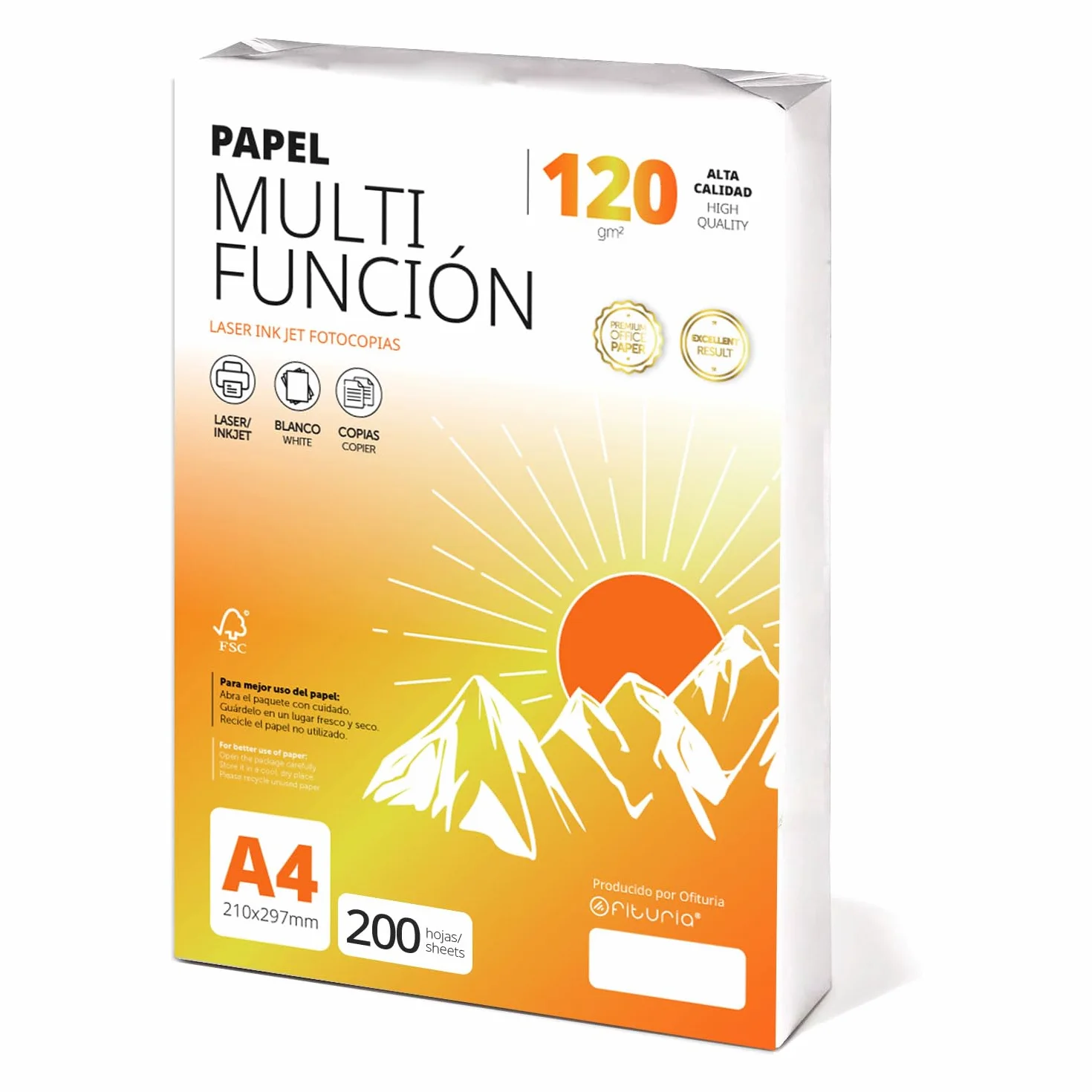Ofituria Folios A4 120 g 200 feuilles Papier Polyvalent pour Imprimante Laser et Injection