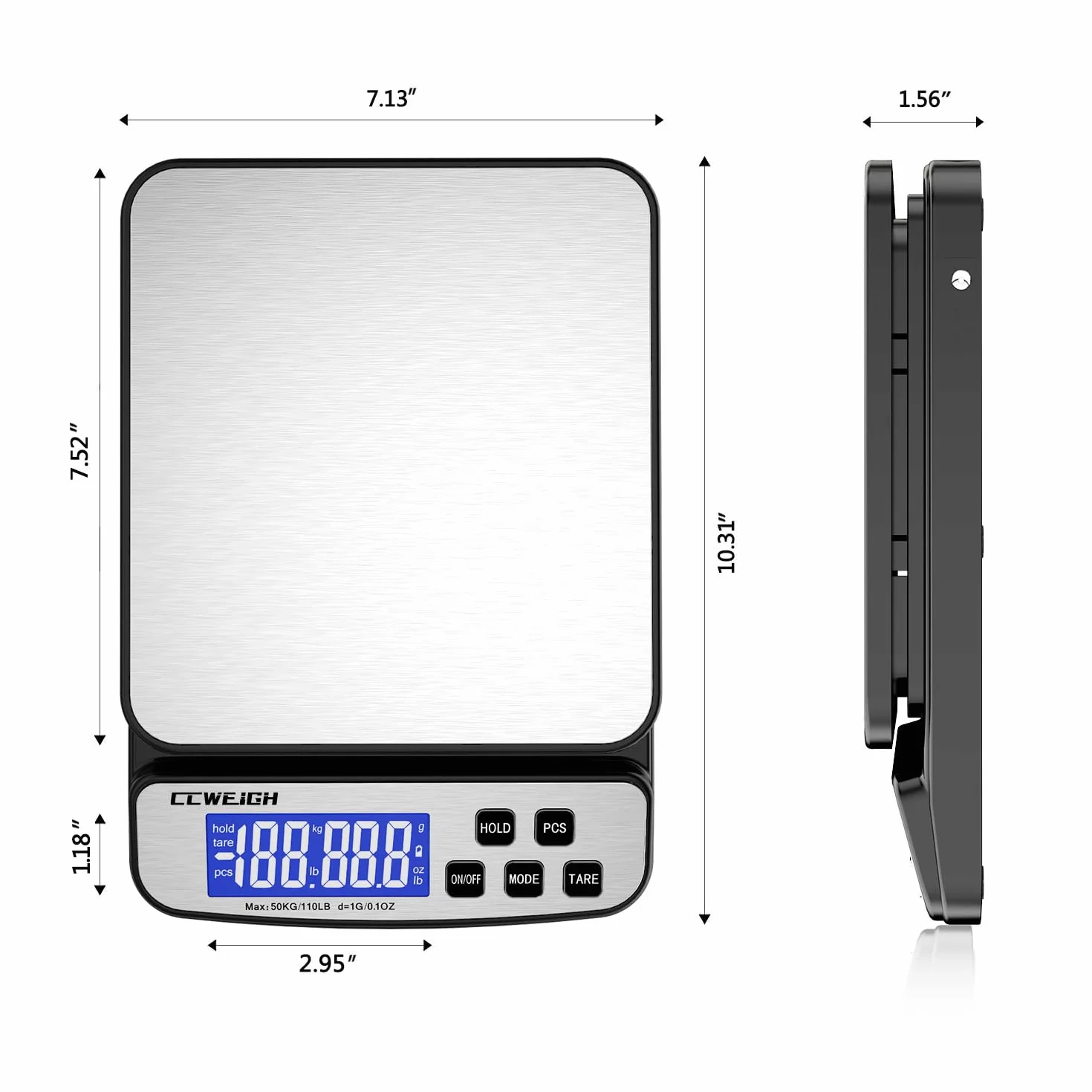 Digital Shipping Scale 110lb x 1g with Hold & Piece Counting Function