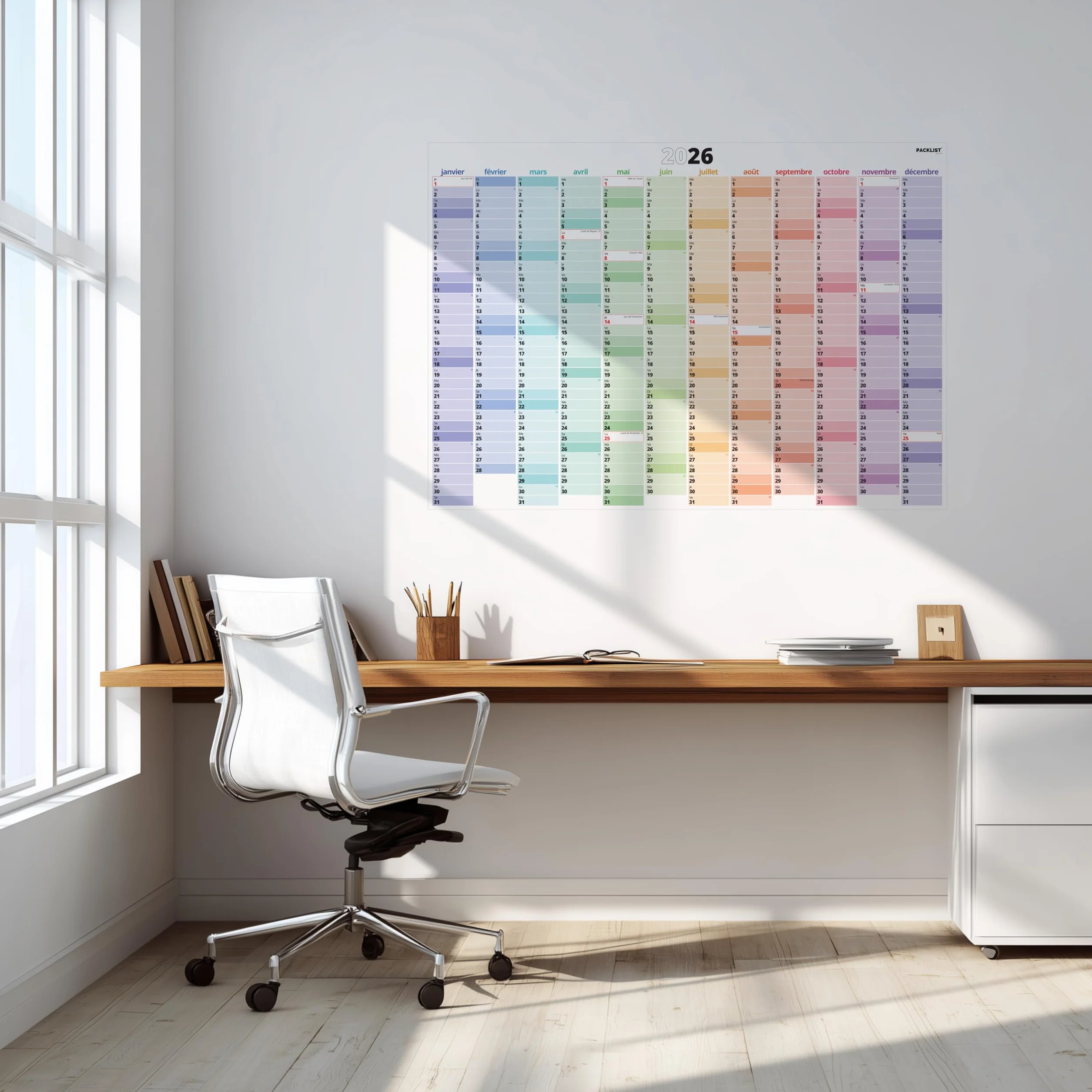 Grand Calendrier Mural 2026 XXL 84x60 cm Planificateur Annuel A1 avec Jours Fériés France Planning Familial Bureau