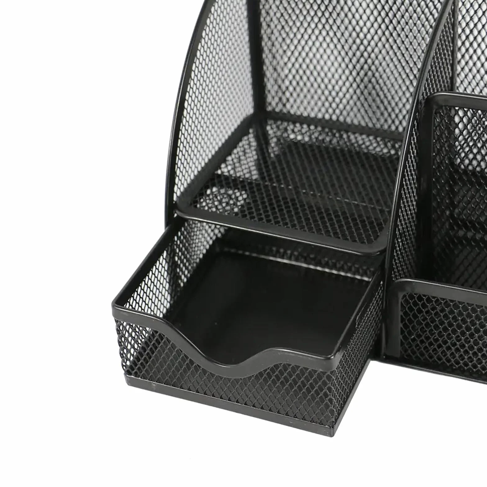 Detectalia Organisateur de Bureau Porte-crayons Tiroir Maille Métallique 6 Compartiments Noir