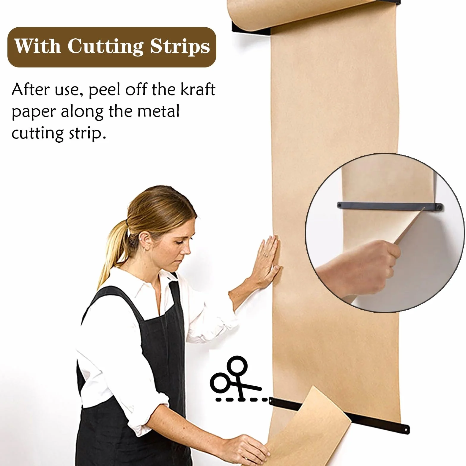 Distributeur Papier Kraft Support Mural 30-90 cm avec Coupe-papier