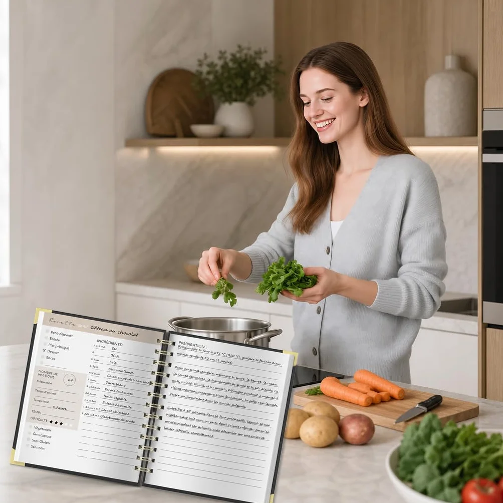 Carnet de recette à remplir A5, cahier de recettes vierge pour 100 recettes, livre de cuisine