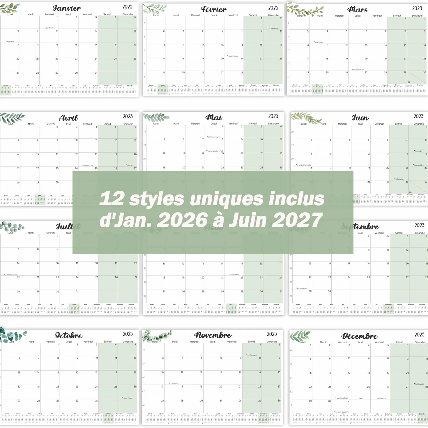 Calendrier Mural 2026 2027 A4, Calendrier Mensuel 18 Mois, Planificateur Familial