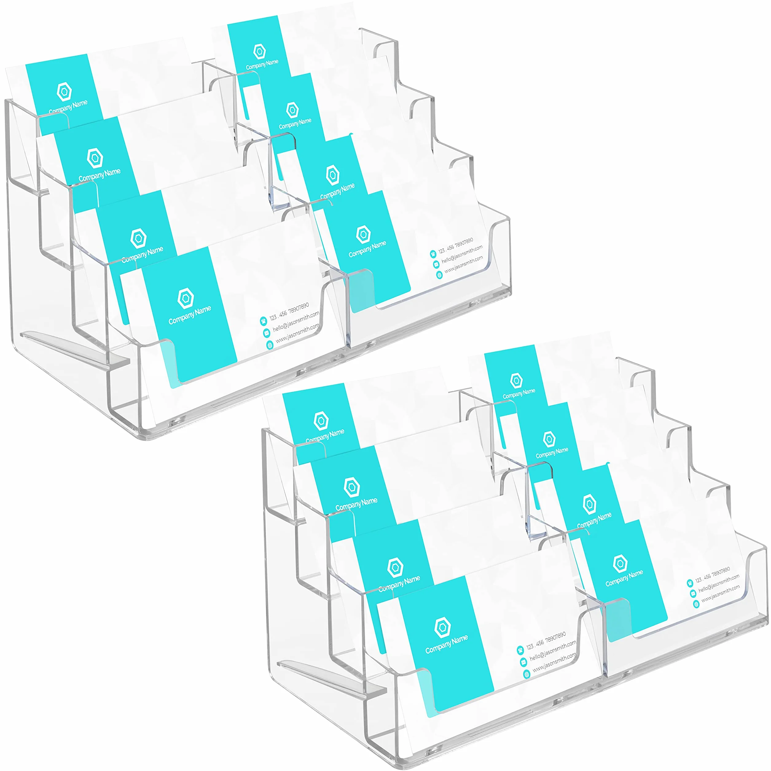 Belle Vous Porte Carte de Visite Acrylique Lot de 2 - Contient 320 Cartes - Porte Cartes Transparent 4 Niveaux 8 Compartiments Bureau