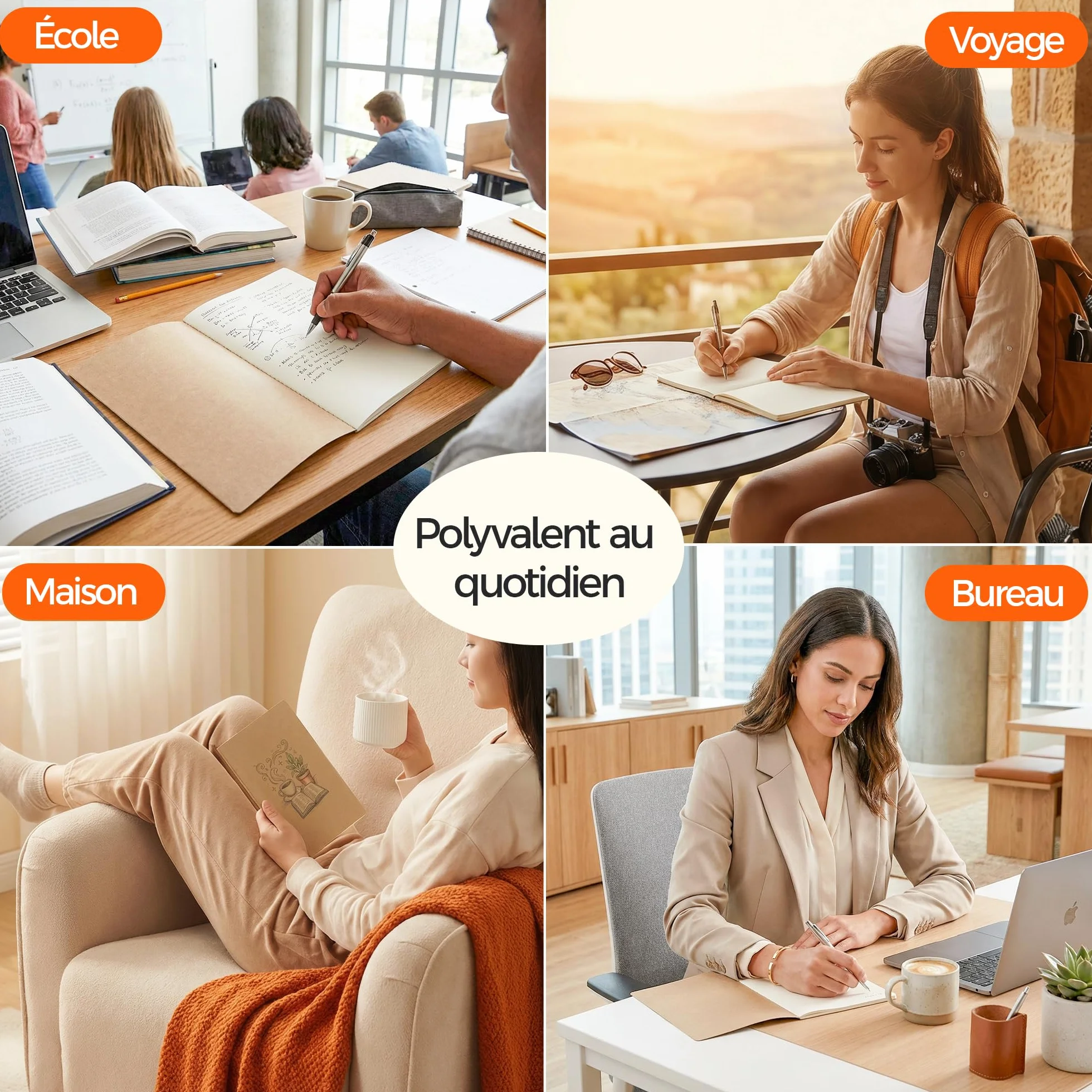 Carnets Kraft A5 Lot de 5, 60 Pages Vierges 21x14 cm, Cahiers Couverture Naturelle