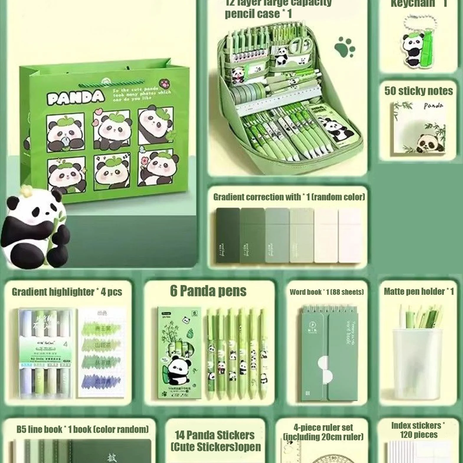 Ensemble Papeterie Panda, Trousse à Crayons Grande Capacité, Kit Fournitures Scolaires pour Enfant