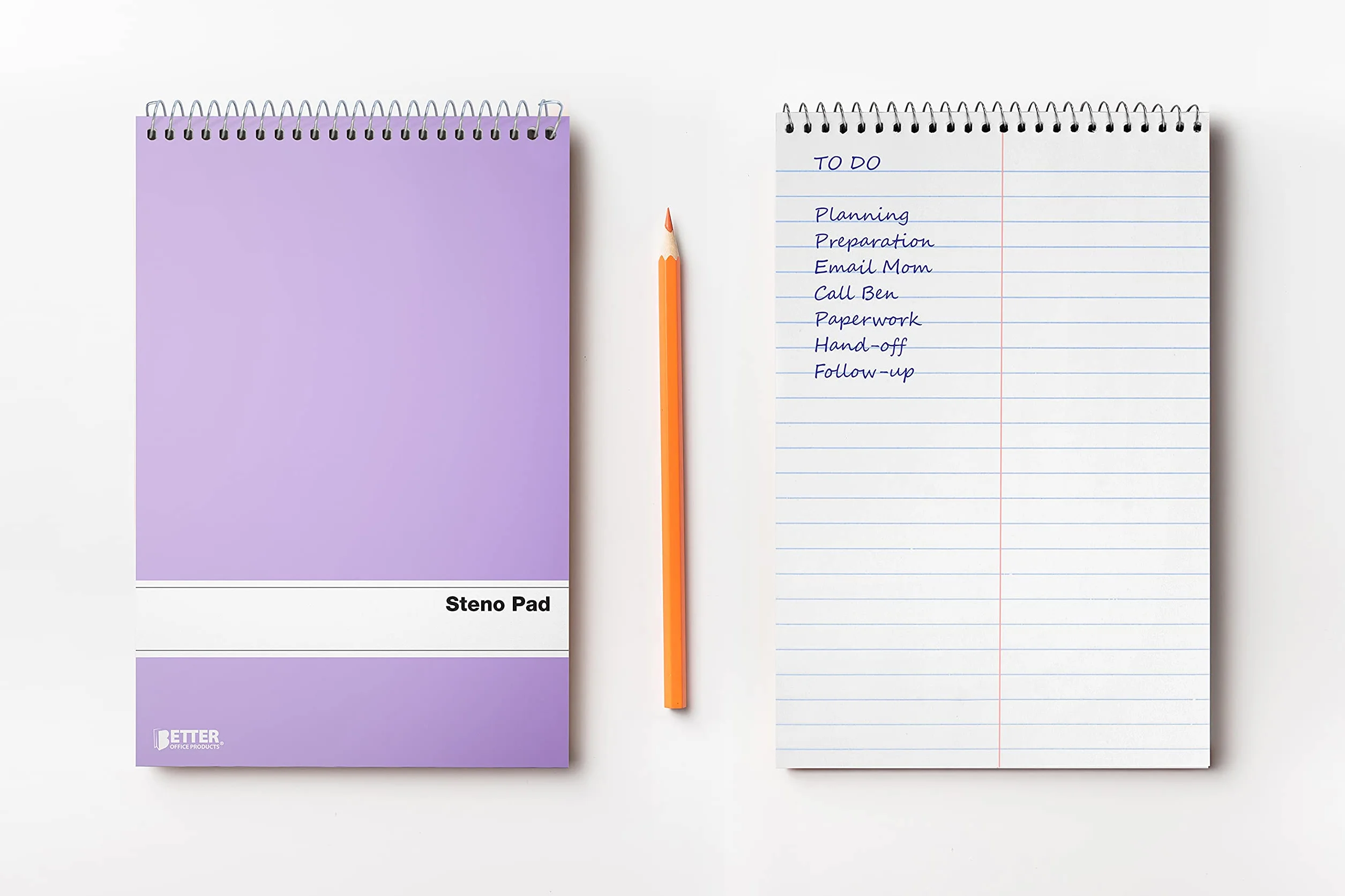 Better Office Products Lot de 10 blocs Steno à spirale, 15,2 x 22,9 cm, 80 feuilles, papier blanc, règle Gregg
