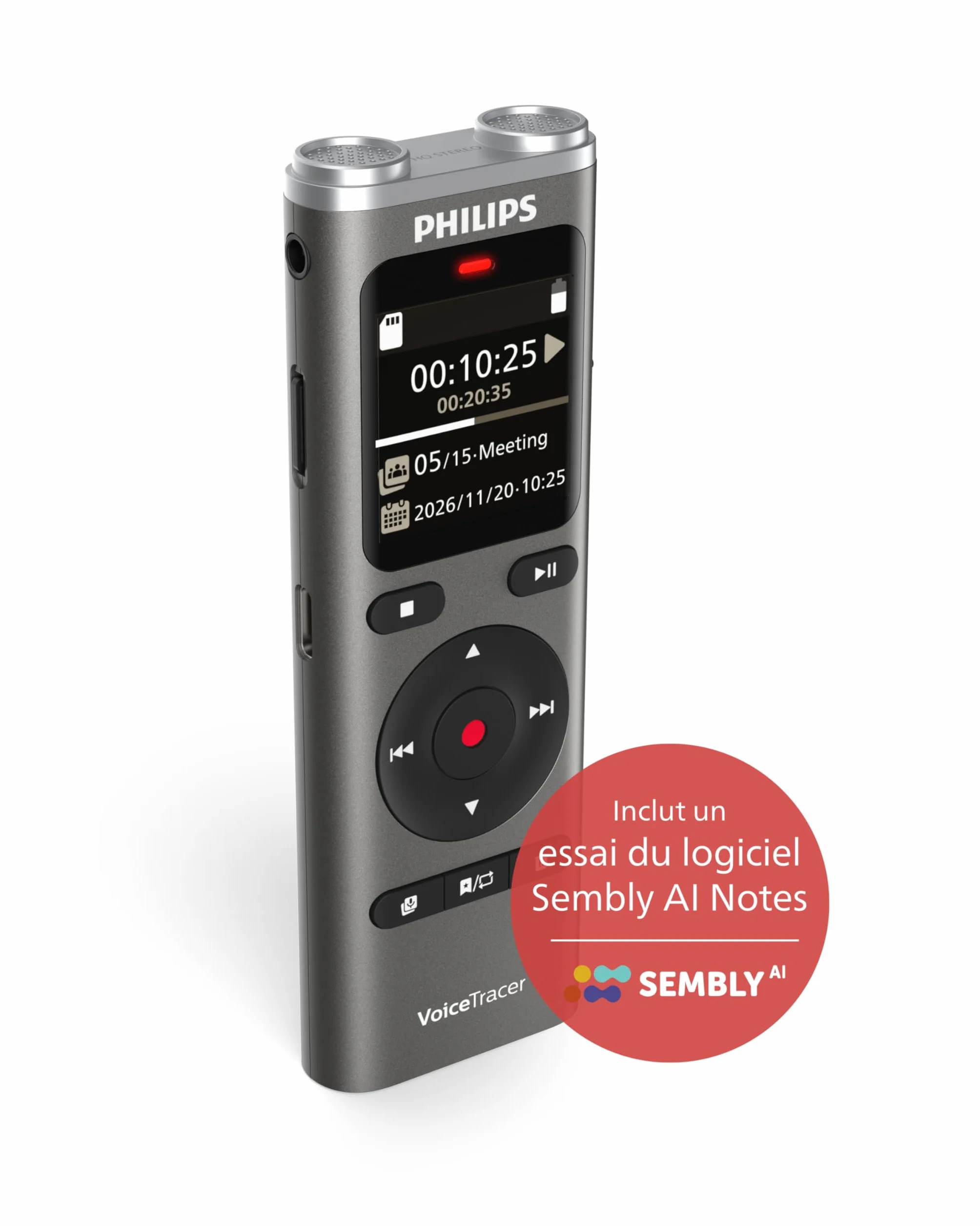 Philips DVT2075 VoiceTracer enregistreur audio MP3 PCM microphones stéréo