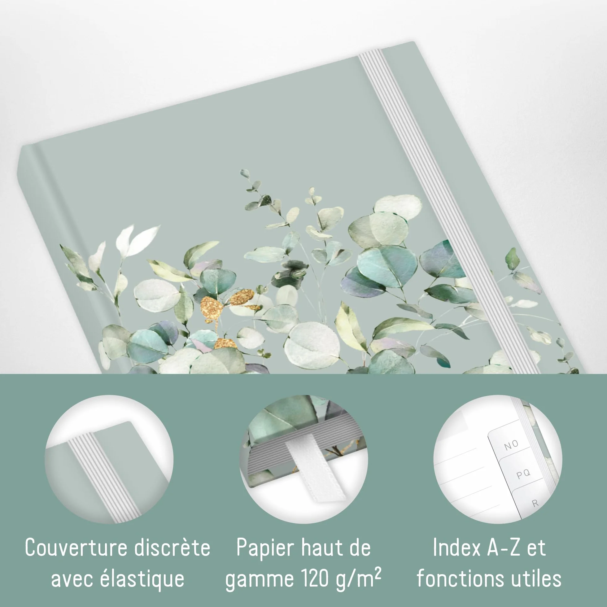 paper&you Livre de mots de passe A6+ onglet A-Z Minty Leaves 320 données gestionnaire petit durable