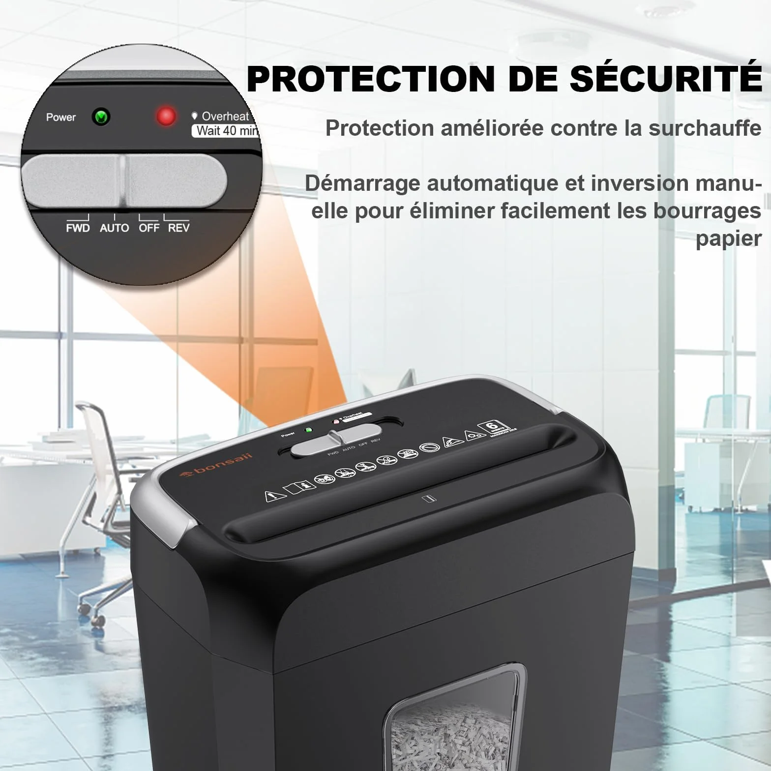 Bonsaii Broyeur Papier 6 Feuilles C237-B 13 litres Déchiqueteuse Cartes Crédit Trombones