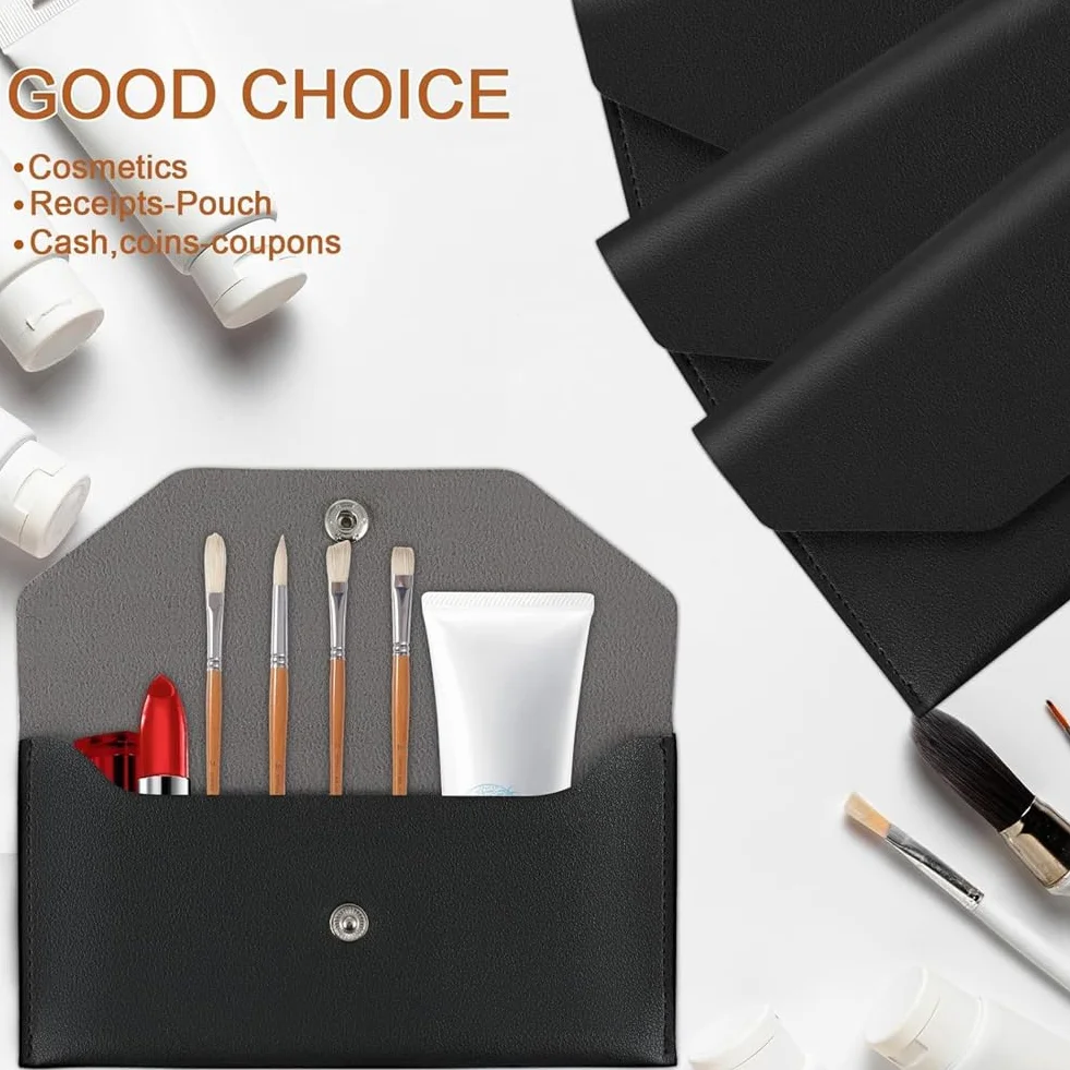 PU Enveloppes de Trésorerie en Cuir, Portefeuille d'Argent Imperméable Réutilisable, Noir