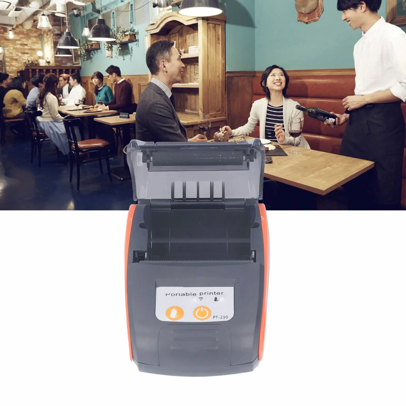Imprimante Thermique Reçus Bluetooth PT-210, Mini-imprimante Factures Portable sans Fil 58mm, Impression Rapide 90mm/s, ESC/POS