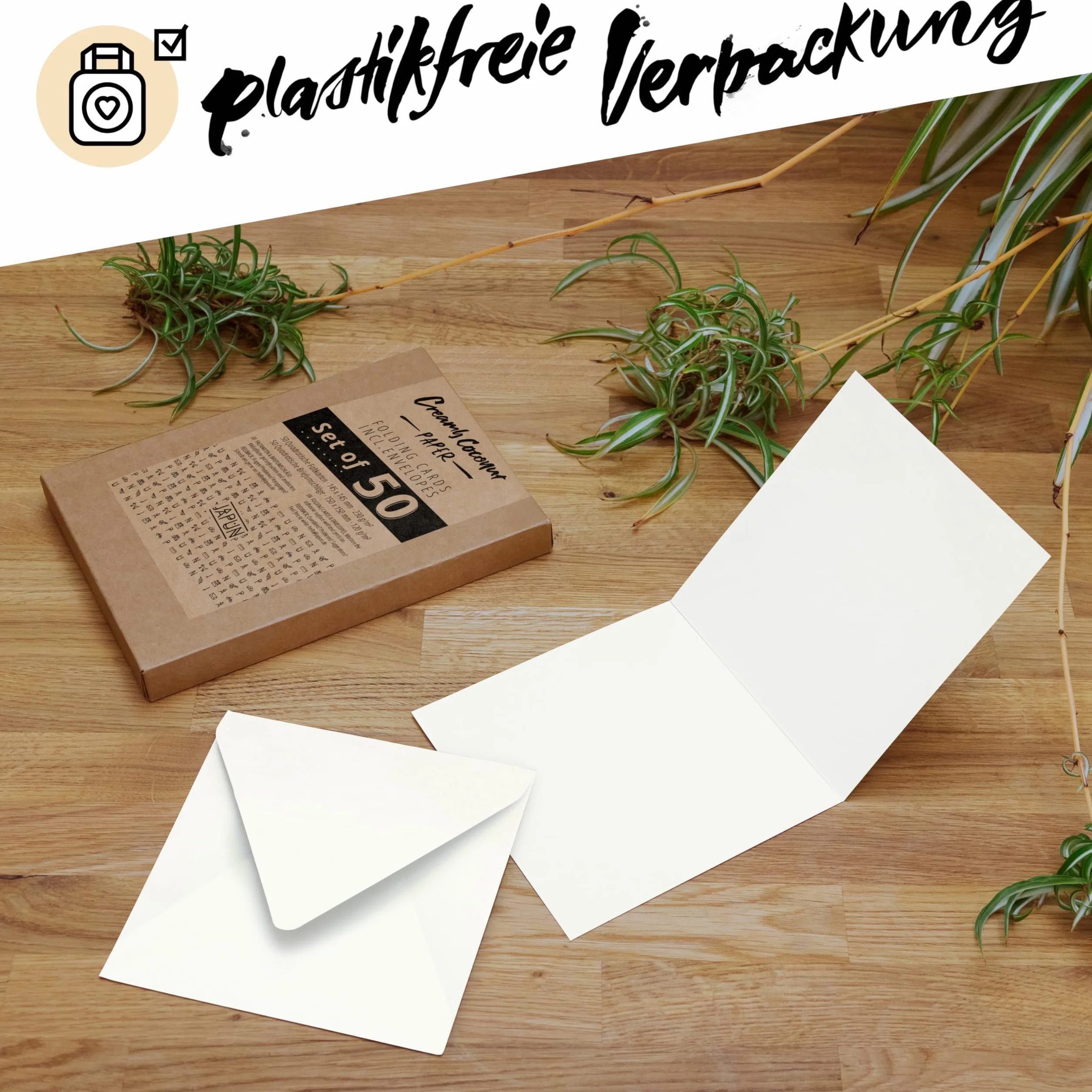 Cartes pliantes vierges blanches avec enveloppes - Lot de 50 - Japun