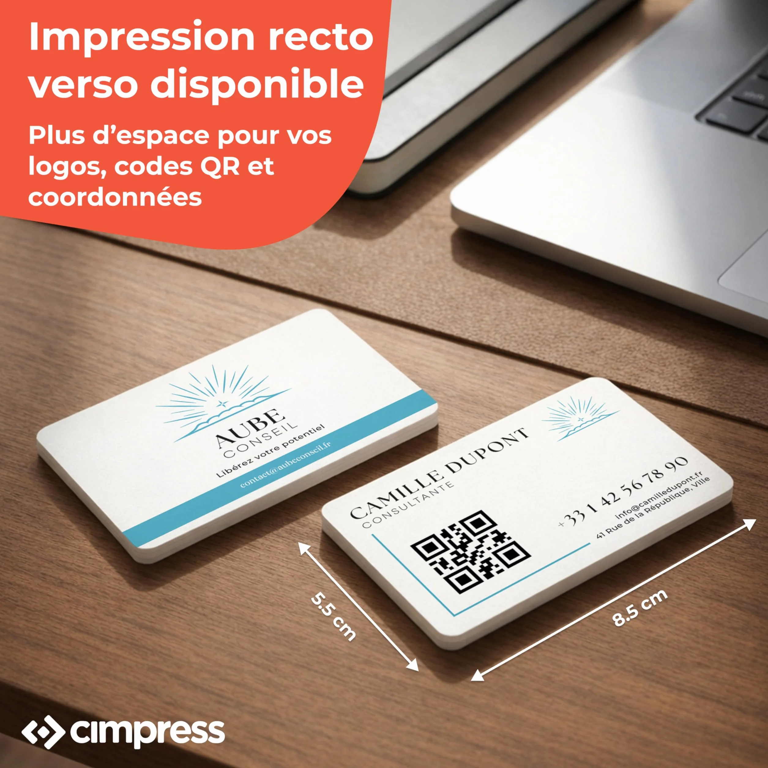 Cartes de Visite Personnalisées 250 Pièces 300 g/m² Mat 85 x 55 mm Recto Verso