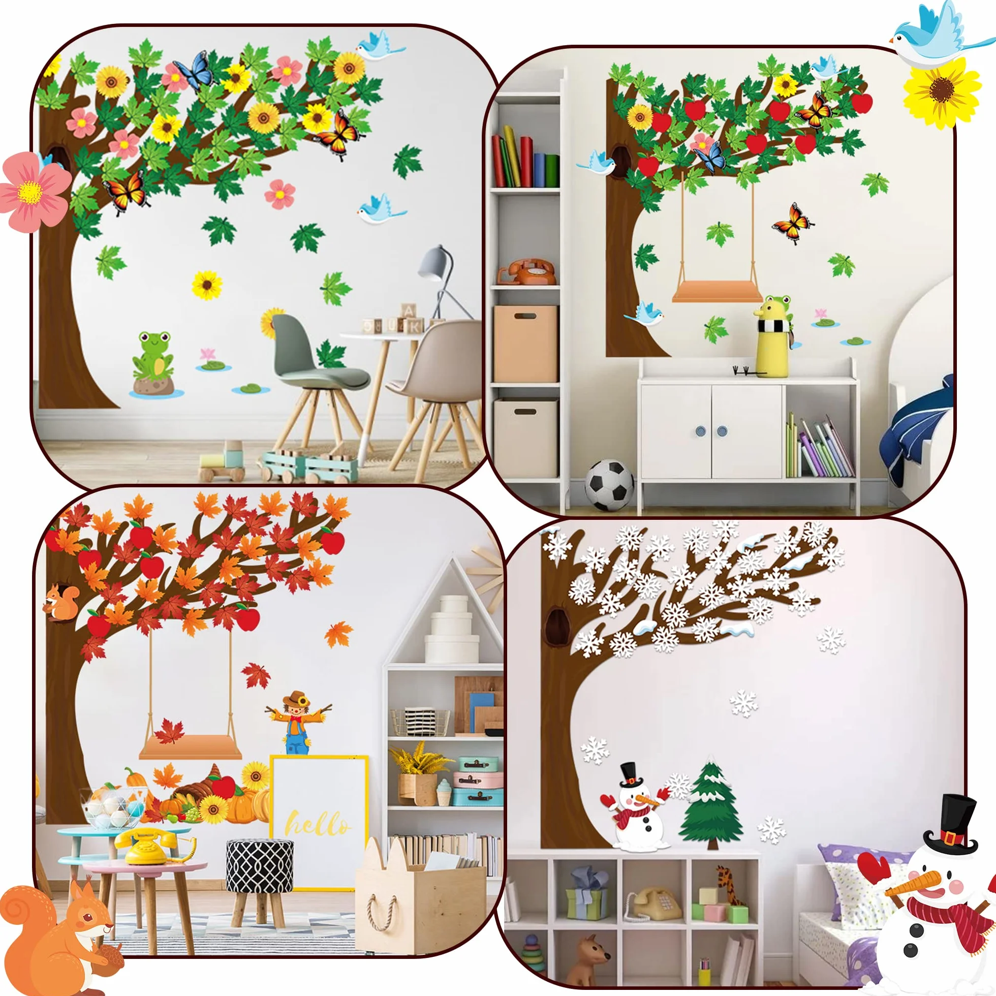 Lot de 198 tableaux d'affichage arbre saisonnier été automne hiver printemps - Décorations murales quatre saisons pour maternelle école