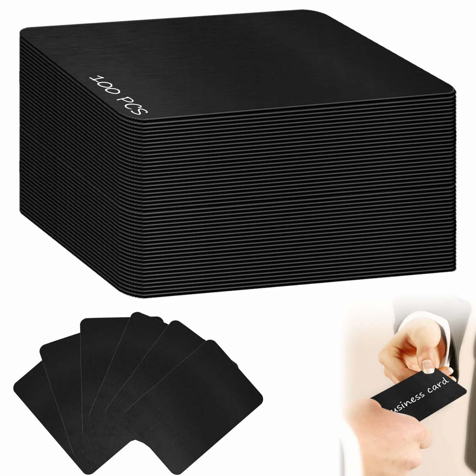 Cartes de visite en métal aluminium gravées au laser mates vierges lot de 100 noir