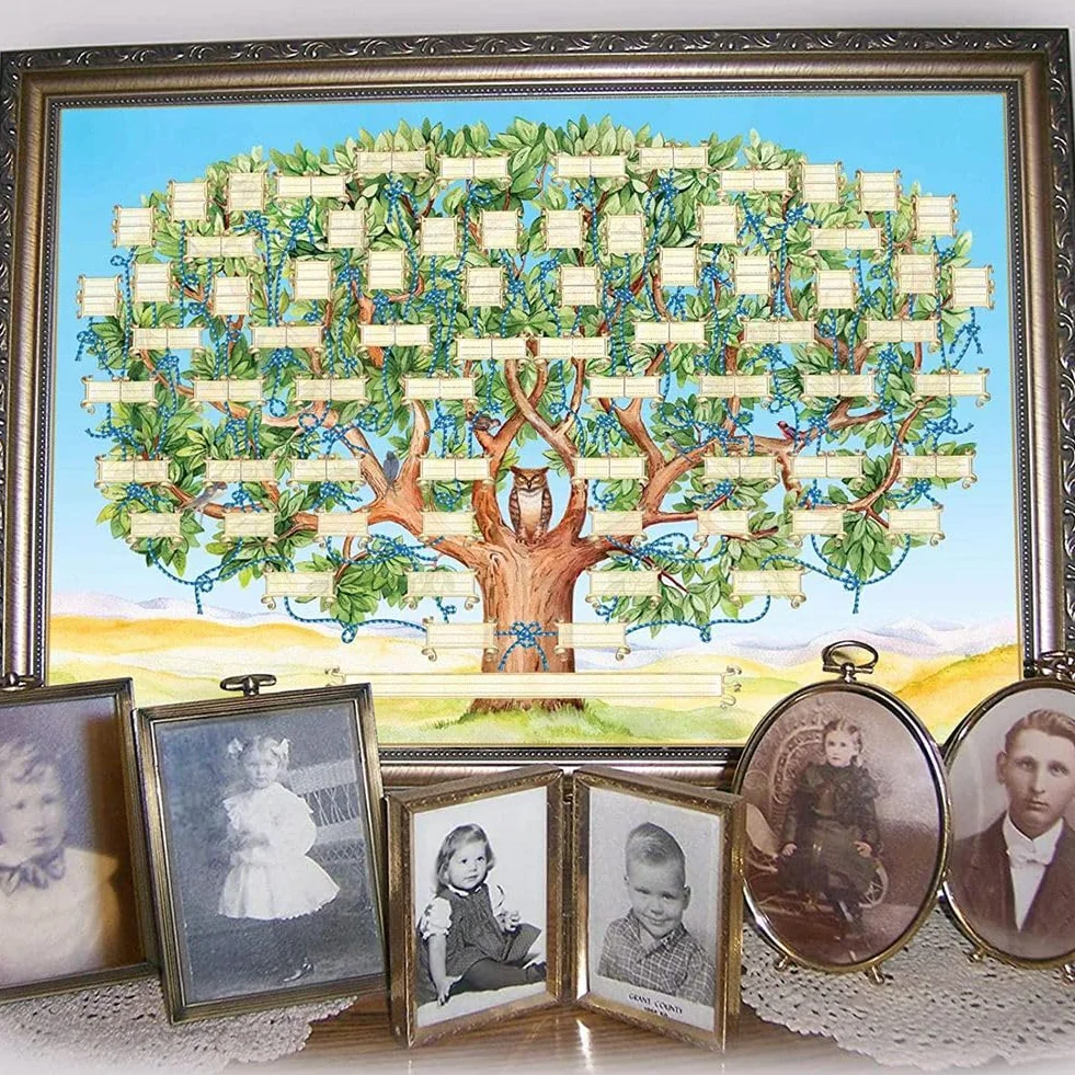 Tableau d'Arbre Généalogique à Remplir 6 Générations Affiche Ascendance Vierge Décoration Murale Cadeau Famille