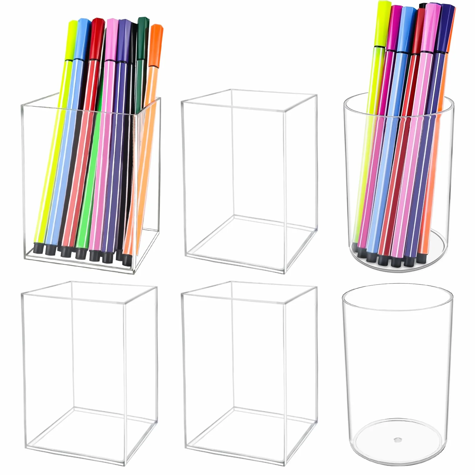 Pot à Crayon en Acrylique Transparent 6 Pièces, Rangement Pinceaux Maquillage Bureau
